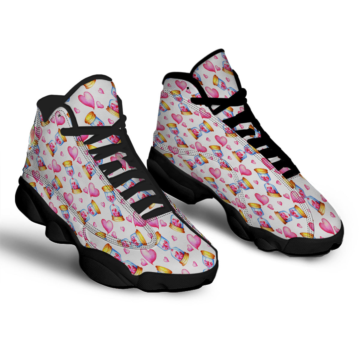 Cute Hourglass Hearts Print Pattern Black Basketball Shoes-grizzshop