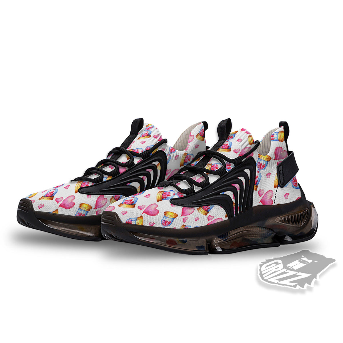 Cute Hourglass Hearts Print Pattern Black Gym Shoes-grizzshop