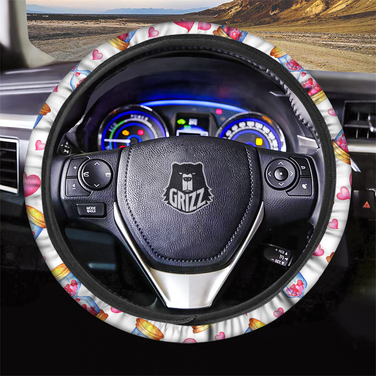 Cute Hourglass Hearts Print Pattern Car Steering Wheel Cover-grizzshop