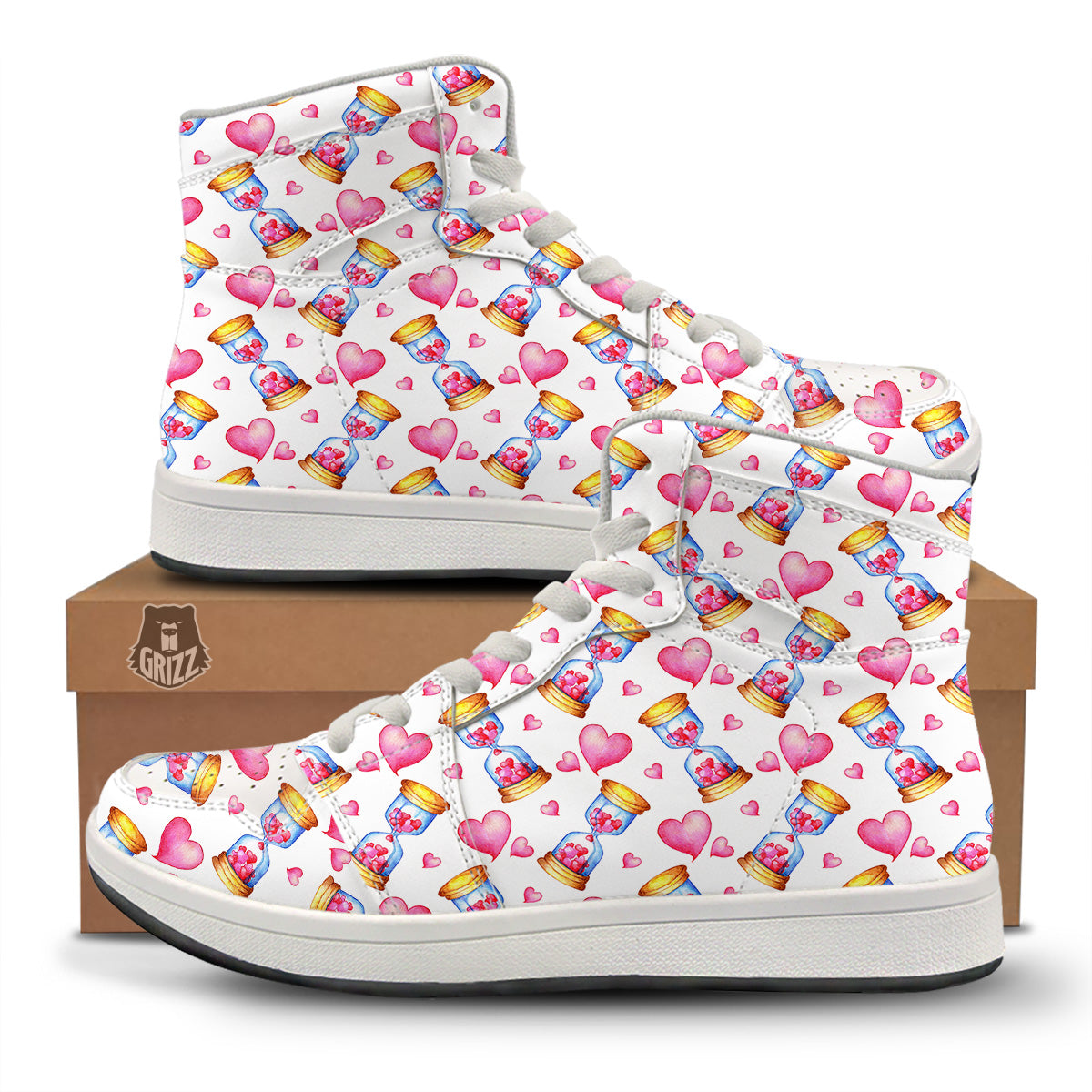 Cute Hourglass Hearts Print Pattern High Top Sneakers-grizzshop