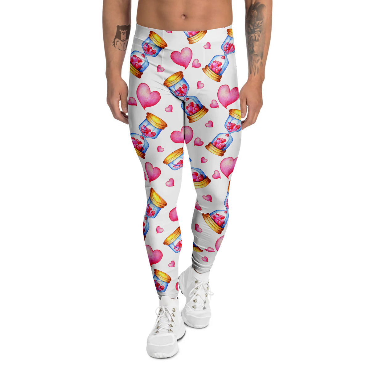 Cute Hourglass Hearts Print Pattern Men's Leggings-grizzshop