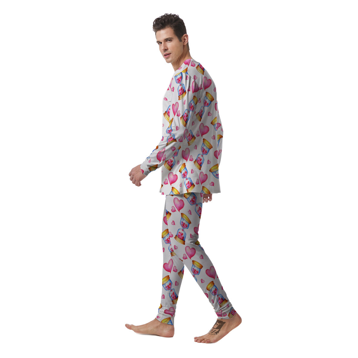 Cute Hourglass Hearts Print Pattern Men's Pajamas-grizzshop