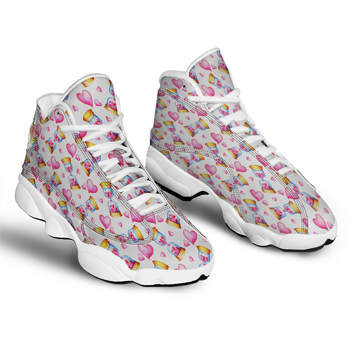Cute Hourglass Hearts Print Pattern White Basketball Shoes-grizzshop