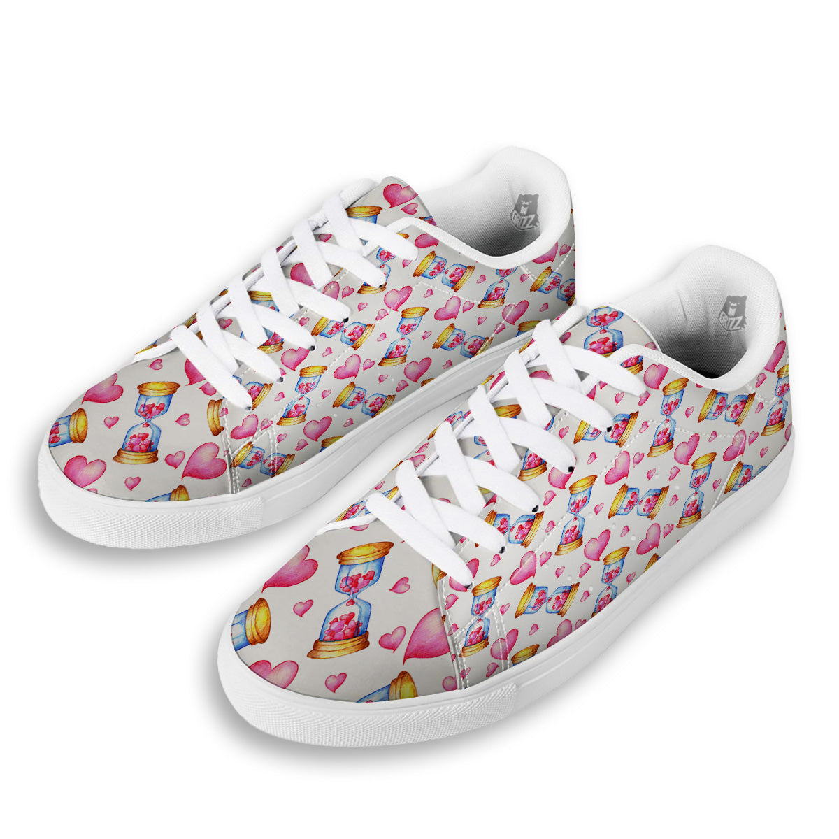 Cute Hourglass Hearts Print Pattern White Low Top Sneakers-grizzshop