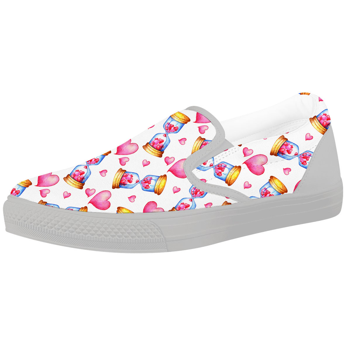 Cute Hourglass Hearts Print Pattern White Slip On Shoes-grizzshop
