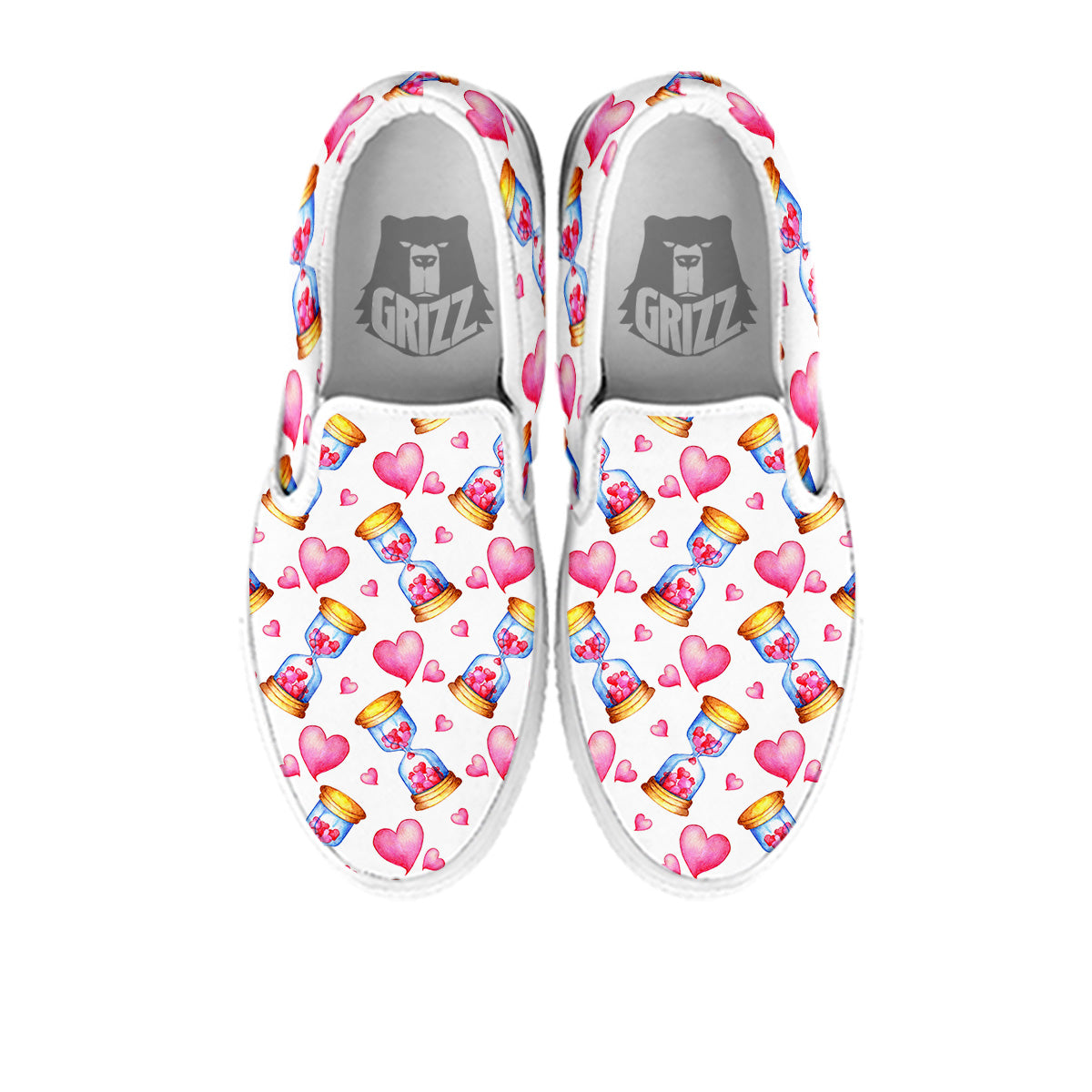 Cute Hourglass Hearts Print Pattern White Slip On Shoes-grizzshop