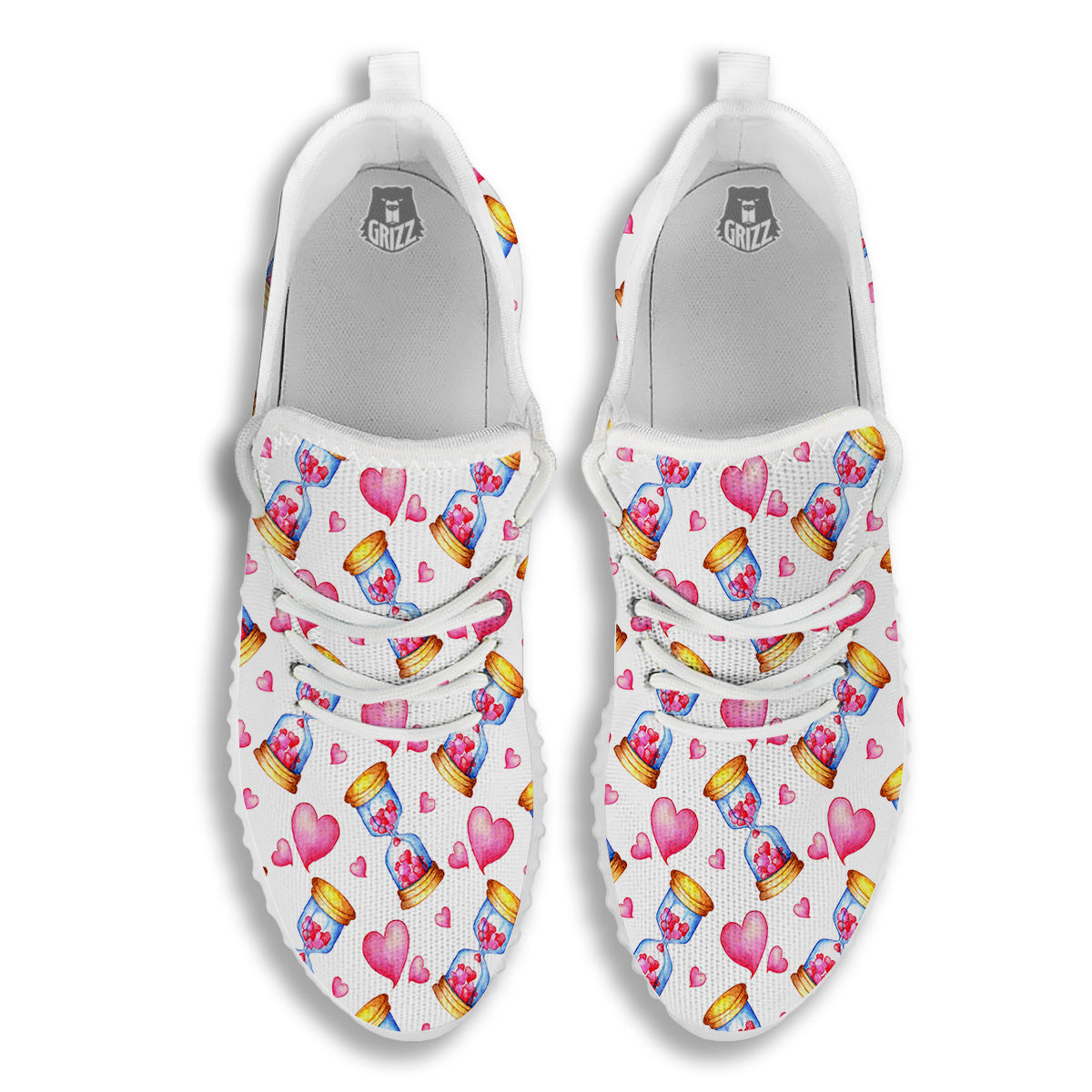 Cute Hourglass Hearts Print Pattern White Walking Shoes-grizzshop