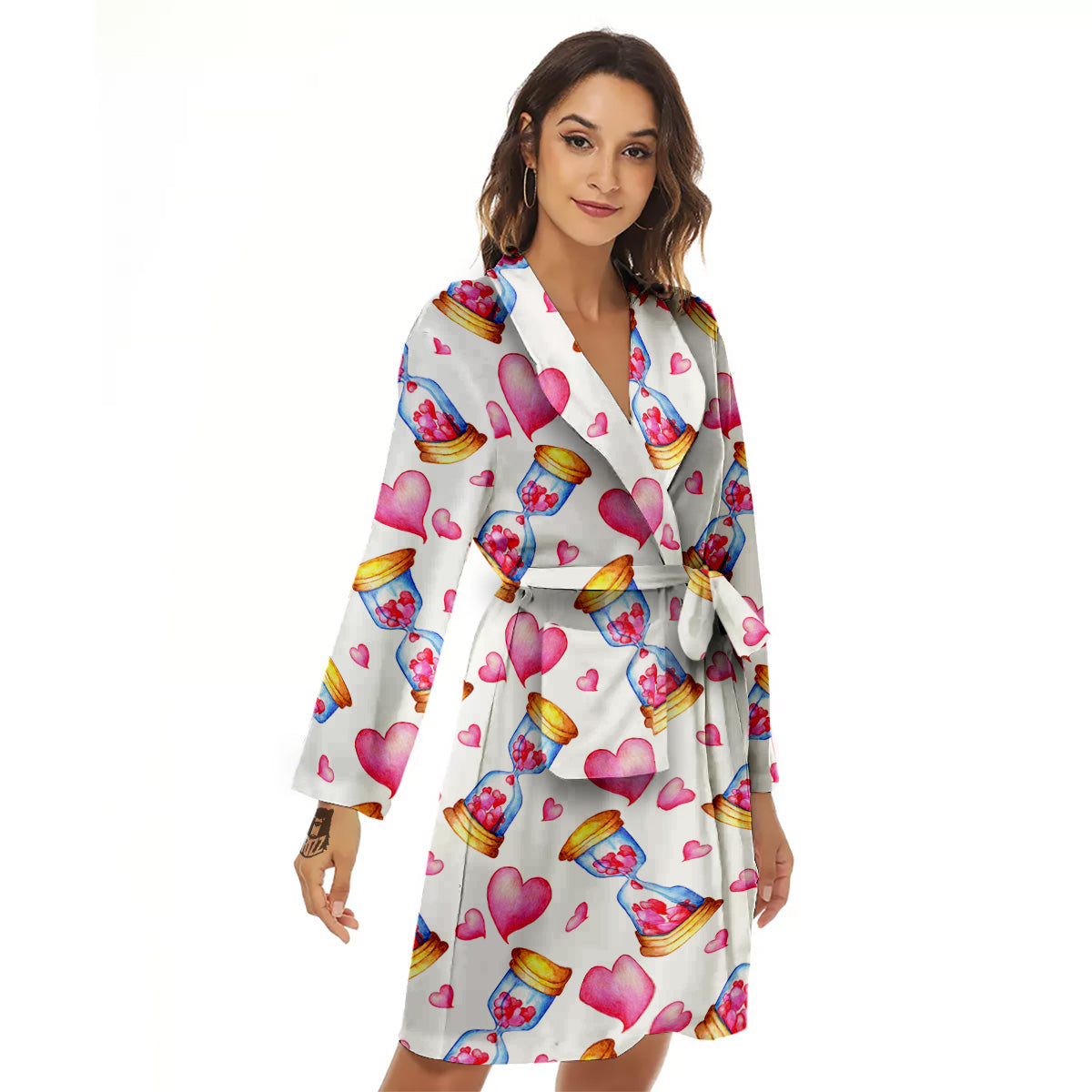 Cute Hourglass Hearts Print Pattern Women's Robe-grizzshop