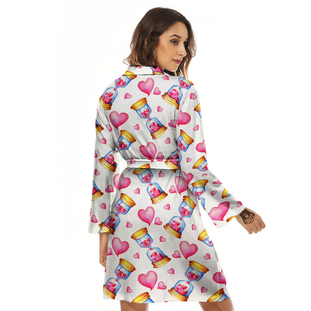 Cute Hourglass Hearts Print Pattern Women's Robe-grizzshop