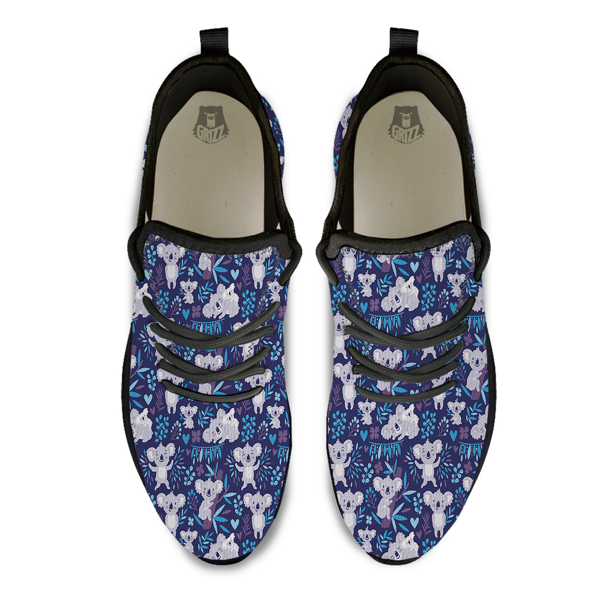 Cute Koala Print Pattern Black Athletic Shoes-grizzshop