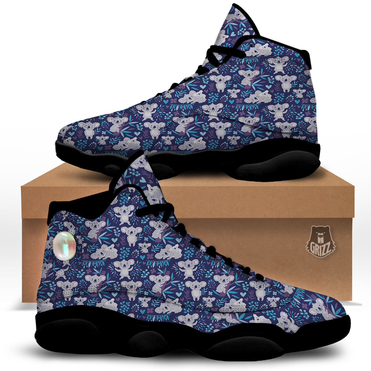 Cute Koala Print Pattern Black Basketball Shoes-grizzshop