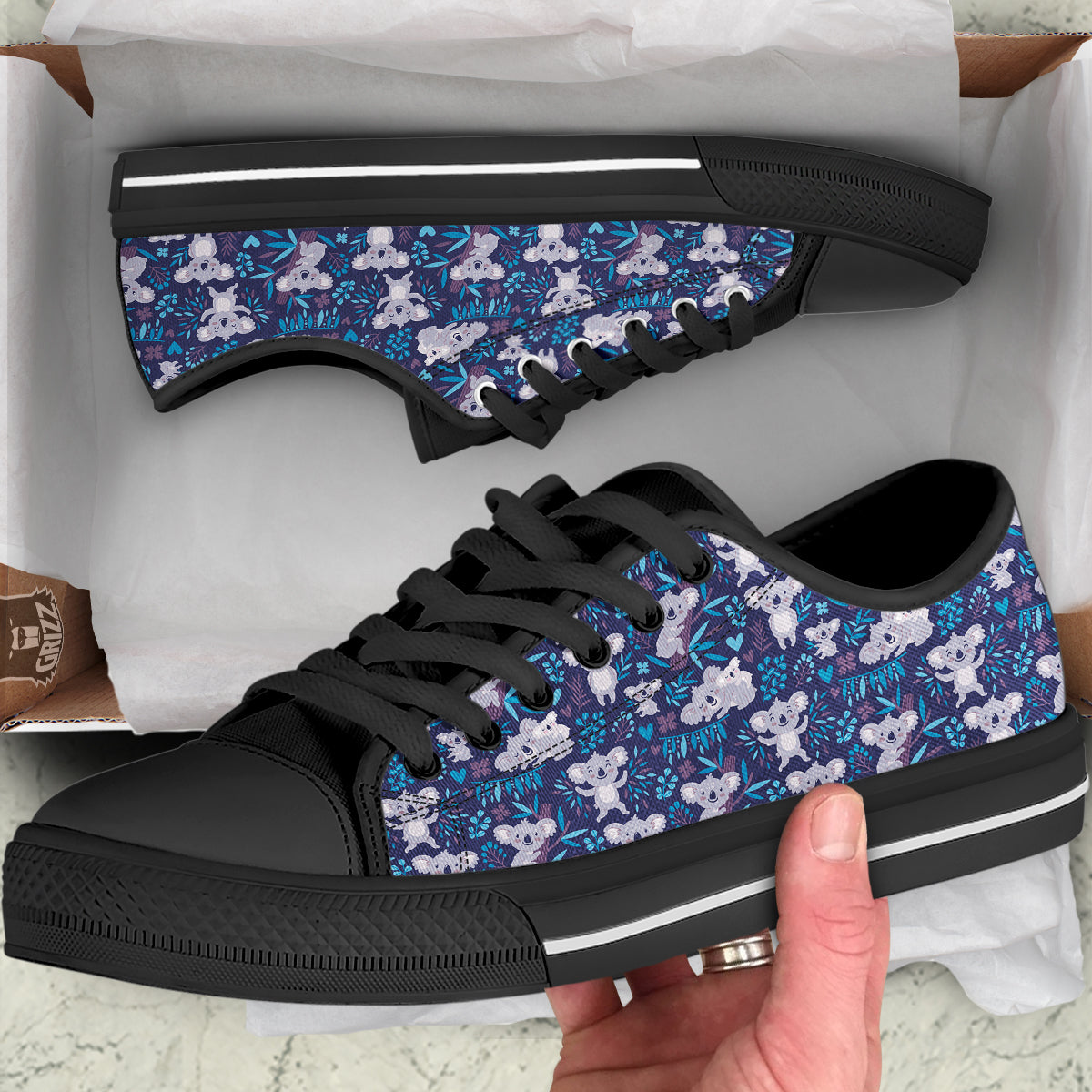 Cute Koala Print Pattern Black Low Top Shoes-grizzshop