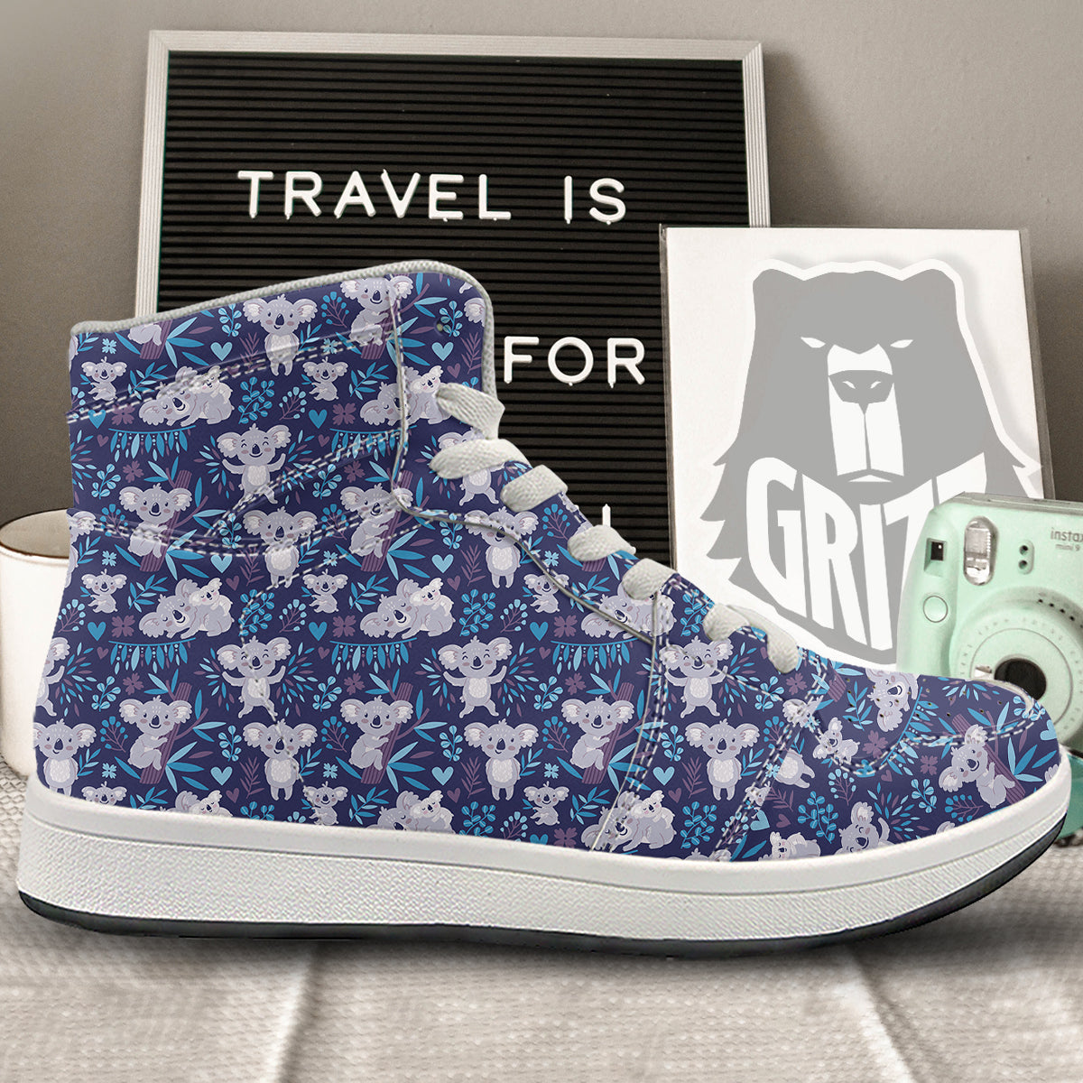 Cute Koala Print Pattern High Top Sneakers-grizzshop