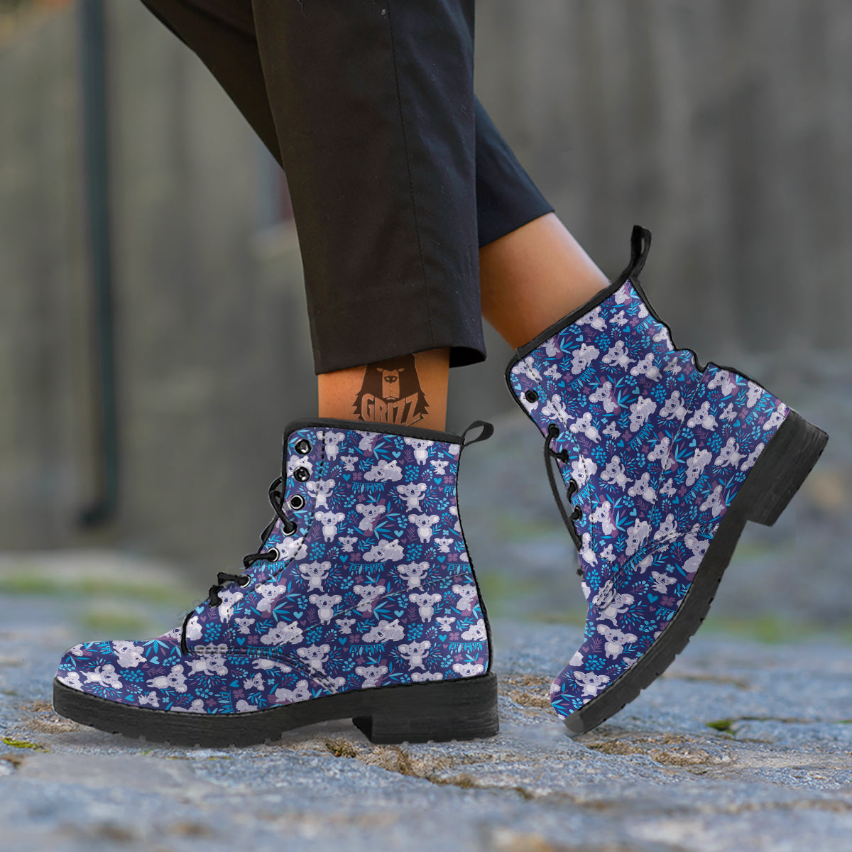 Cute Koala Print Pattern Leather Boots-grizzshop