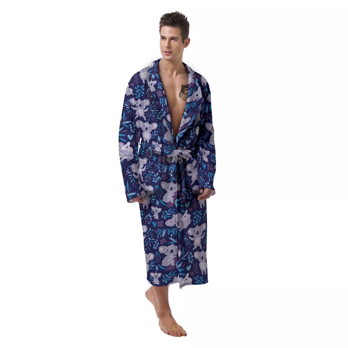 Cute Koala Print Pattern Men's Robe-grizzshop