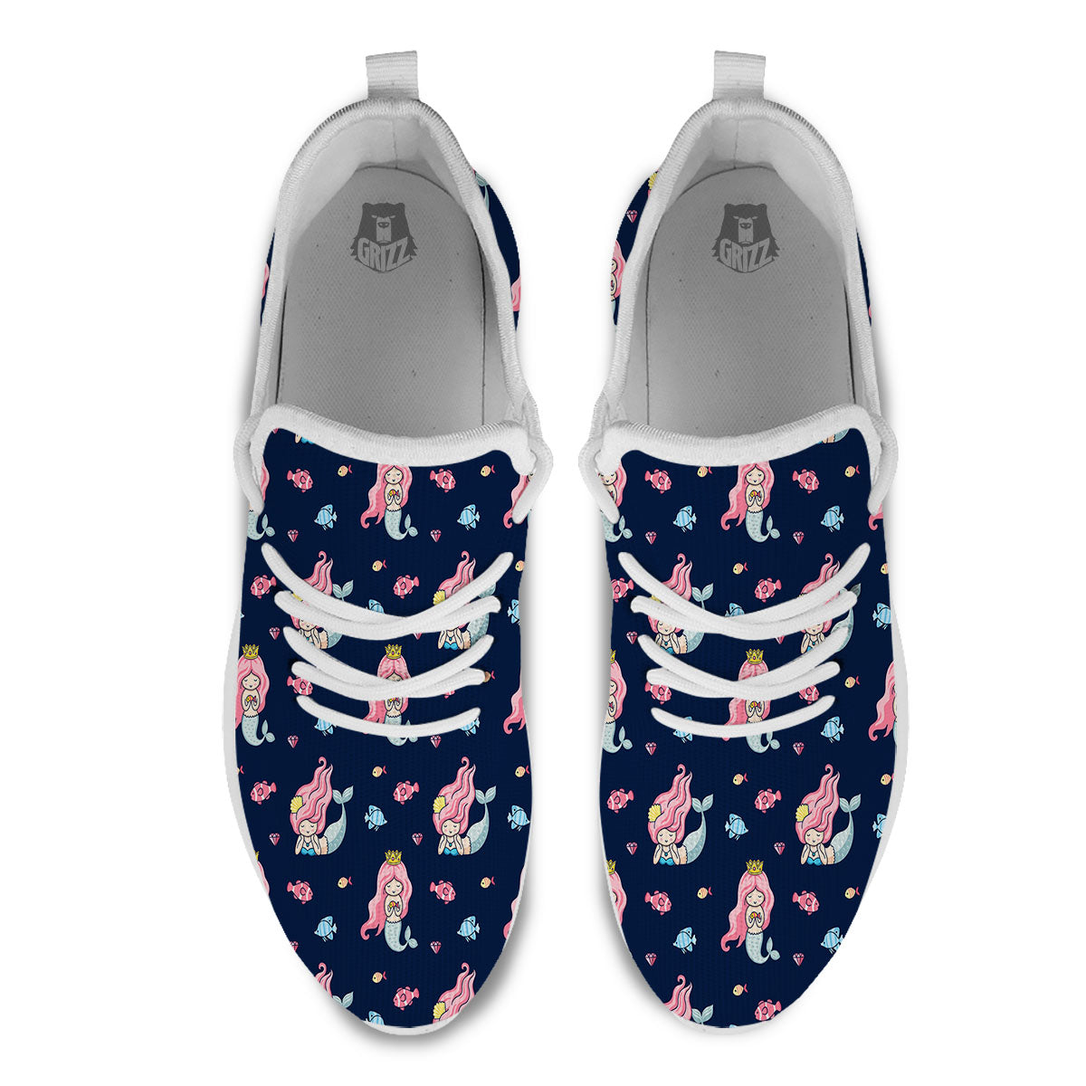 Cute Little Mermaid Print Pattern White Athletic Shoes-grizzshop