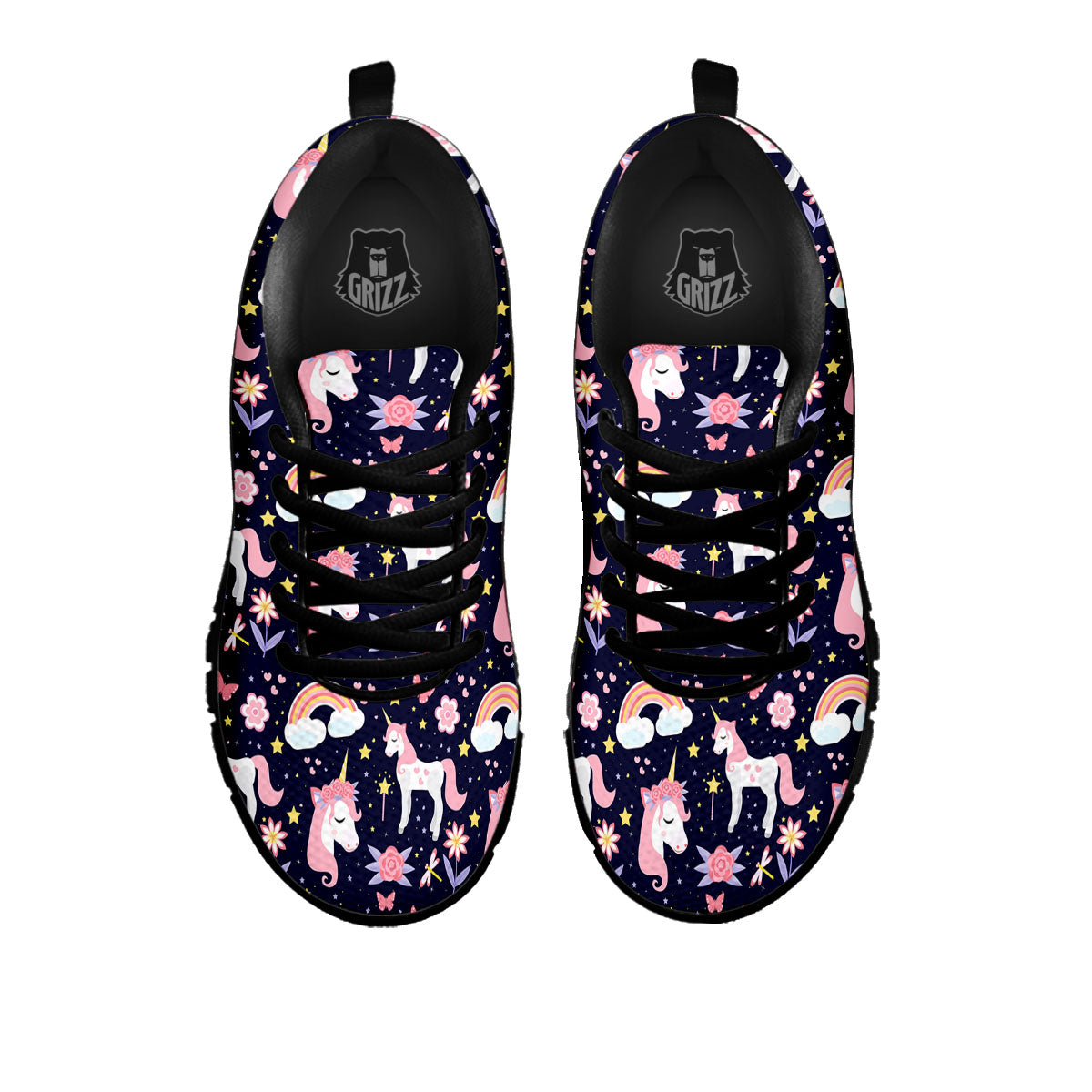 Cute Little Unicorn Print Pattern Black Sneaker-grizzshop