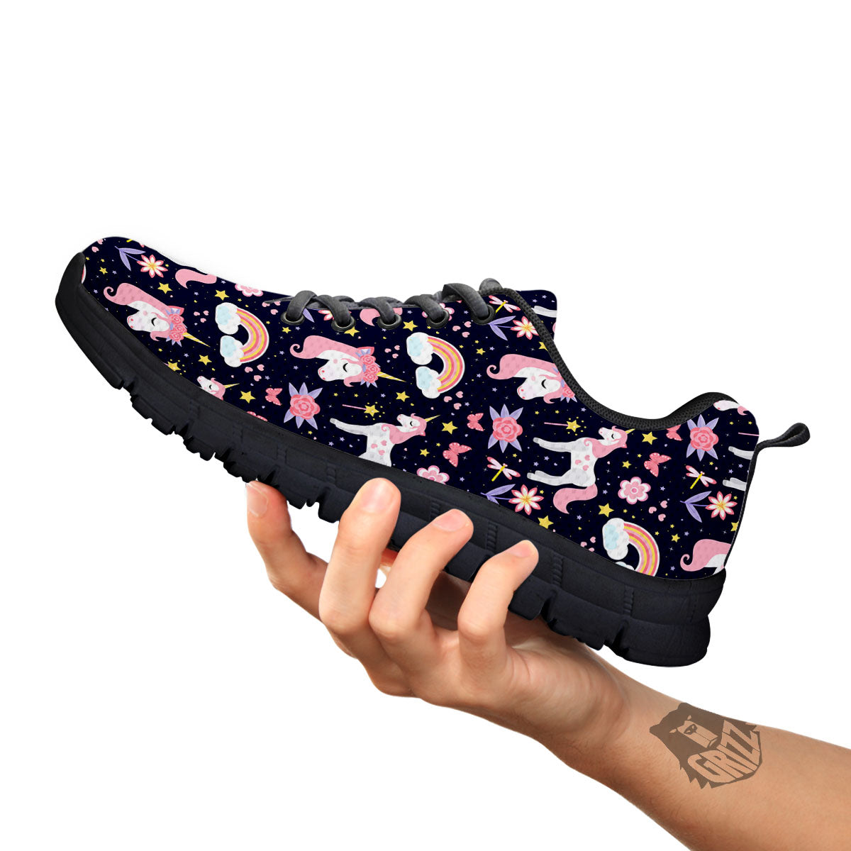 Cute Little Unicorn Print Pattern Black Sneaker-grizzshop