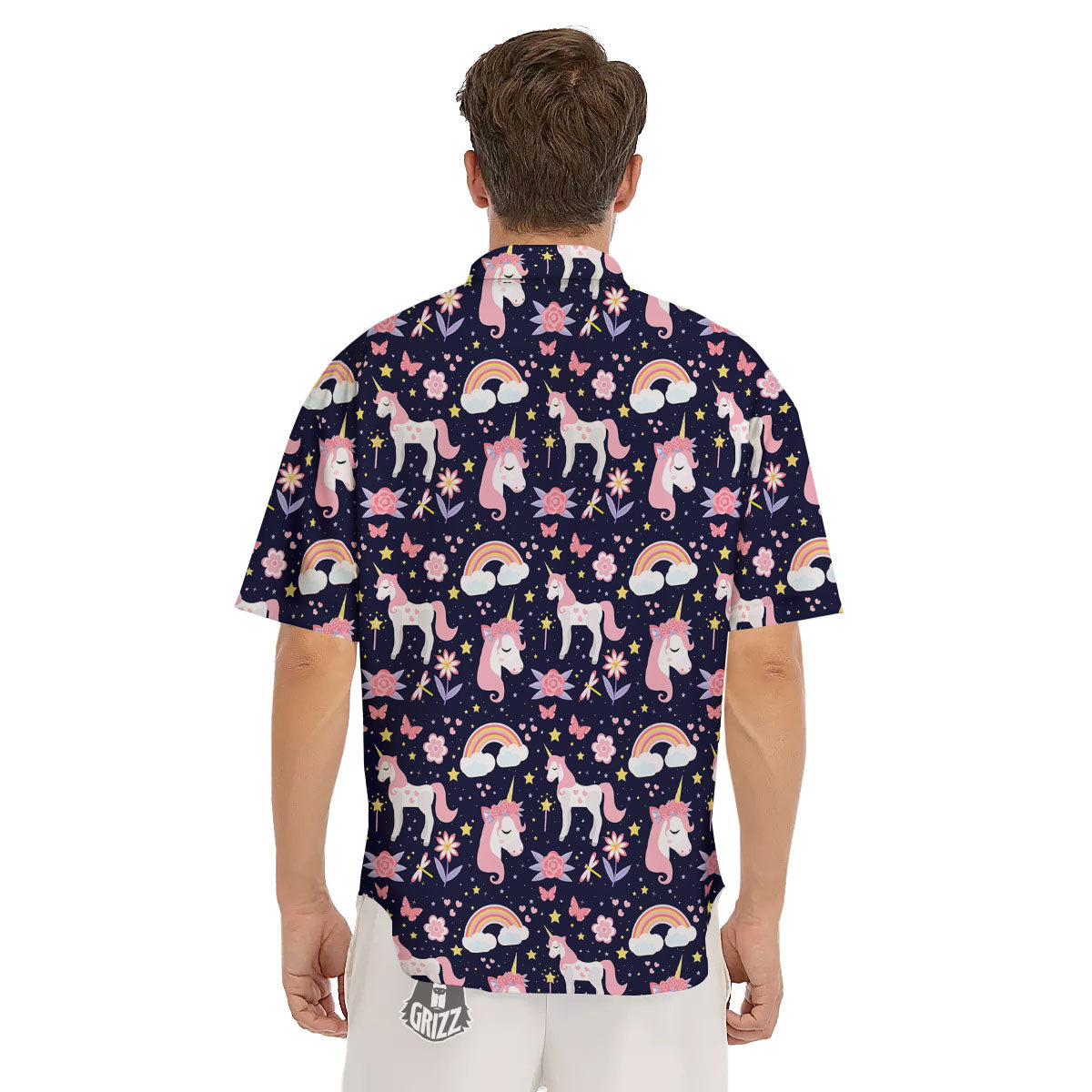 Cute Little Unicorn Print Pattern Men's Short Sleeve Shirts-grizzshop