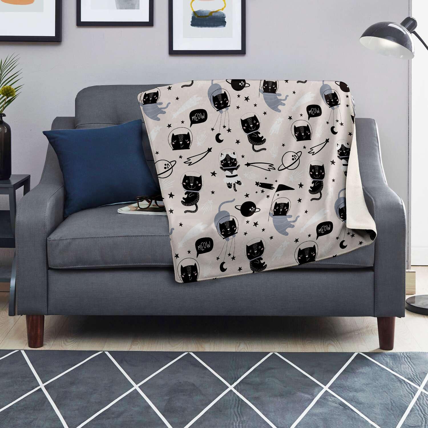 Cute Meow Astronaut Cat Print Blanket-grizzshop