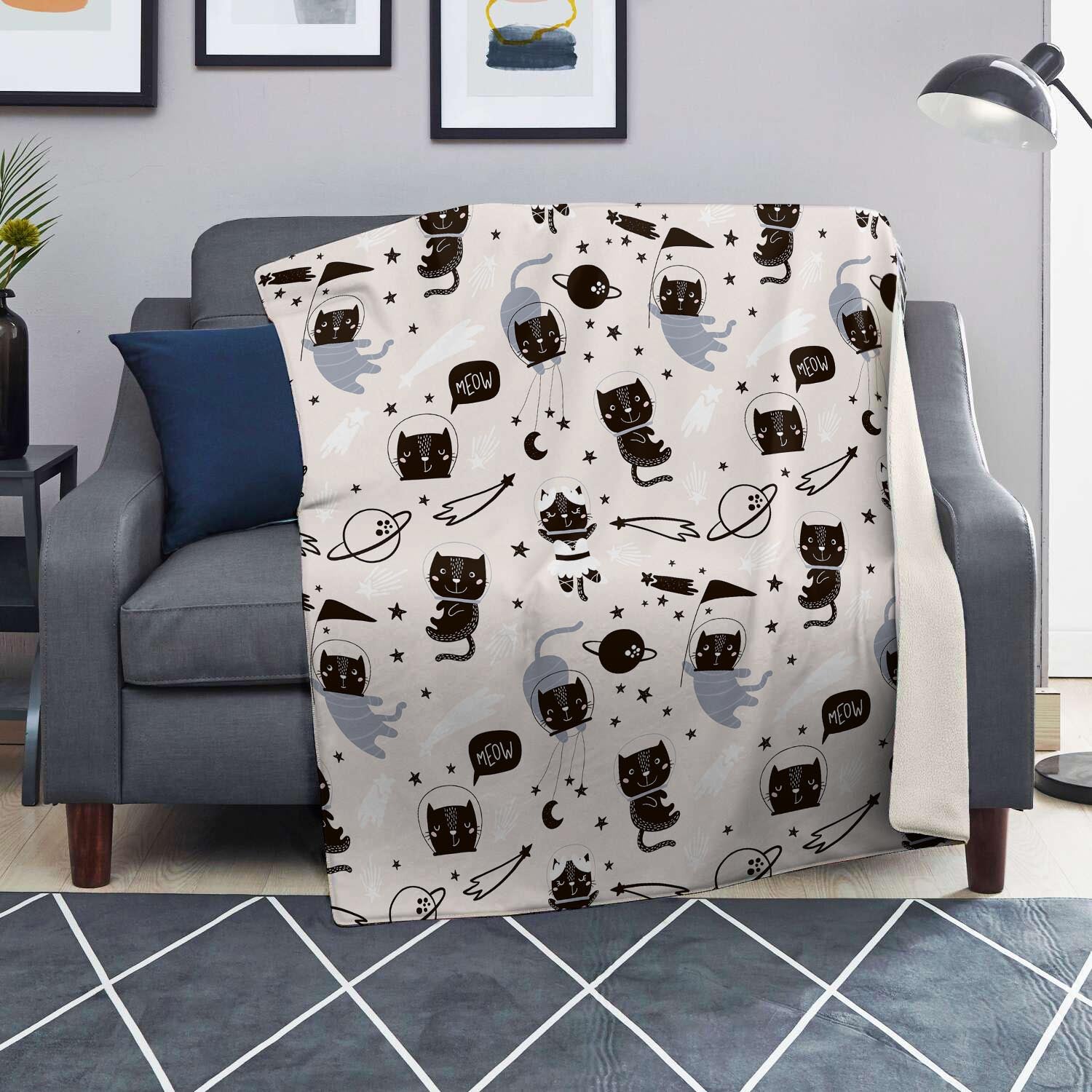 Cute Meow Astronaut Cat Print Blanket-grizzshop