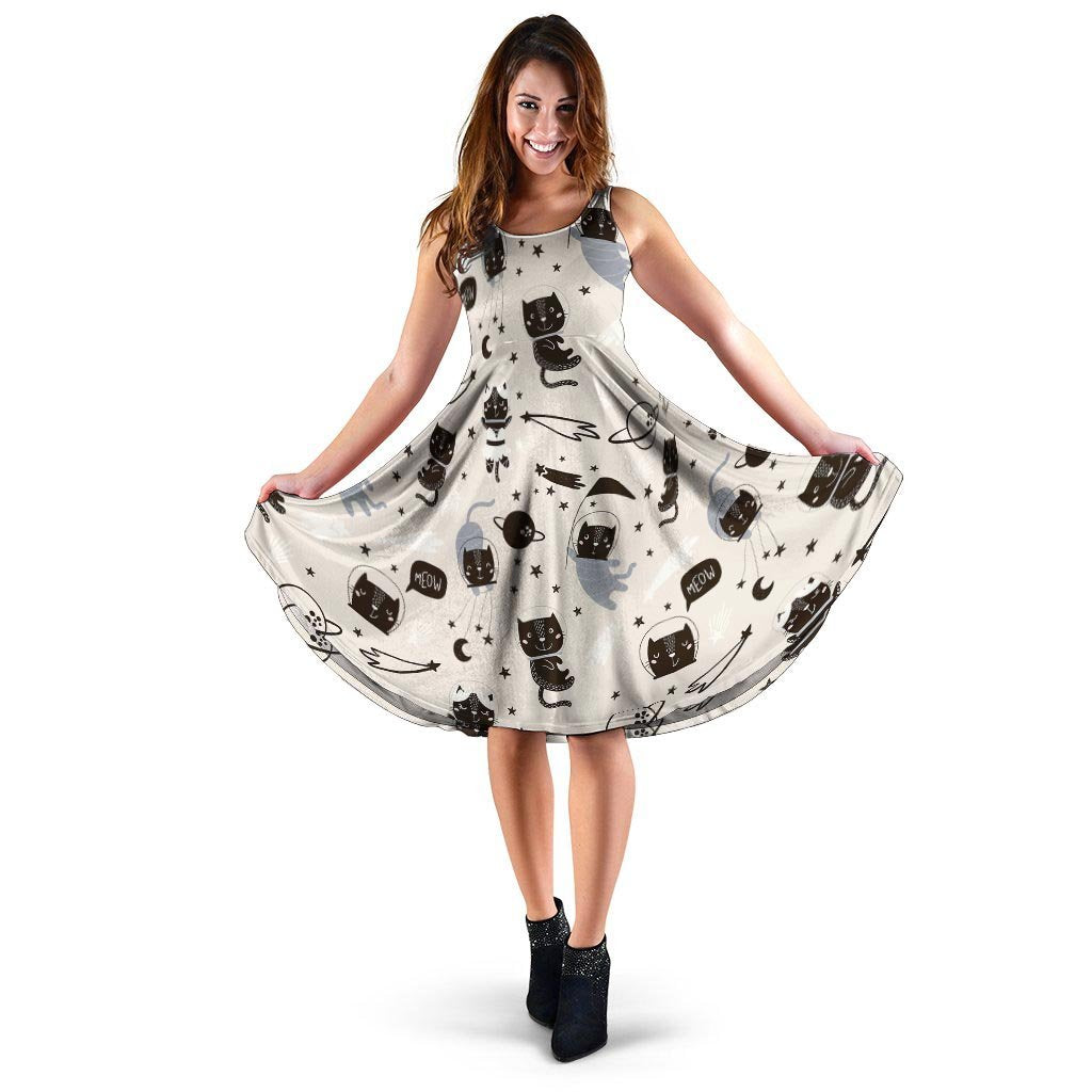 Cute Meow Astronaut Cat Print Dress-grizzshop