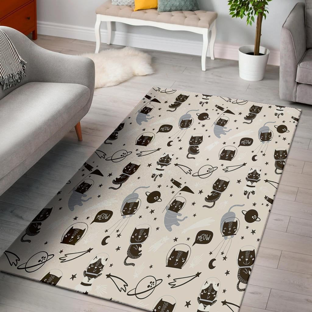 Cute Meow Astronaut Cat Print Floor Mat-grizzshop