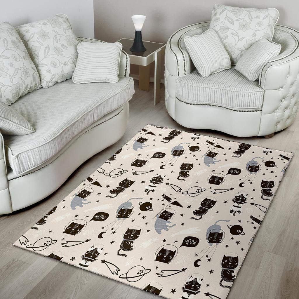 Cute Meow Astronaut Cat Print Floor Mat-grizzshop