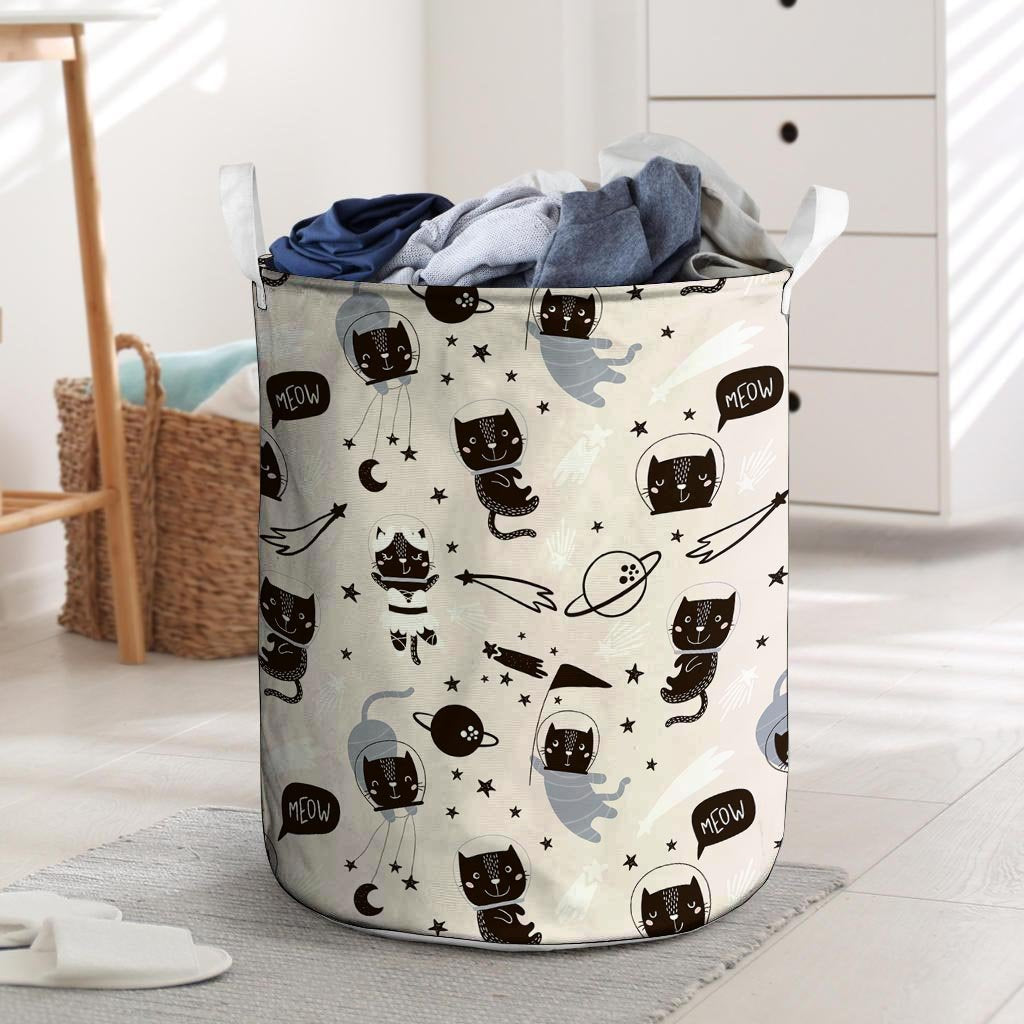 Cute Meow Astronaut Cat Print Laundry Basket-grizzshop