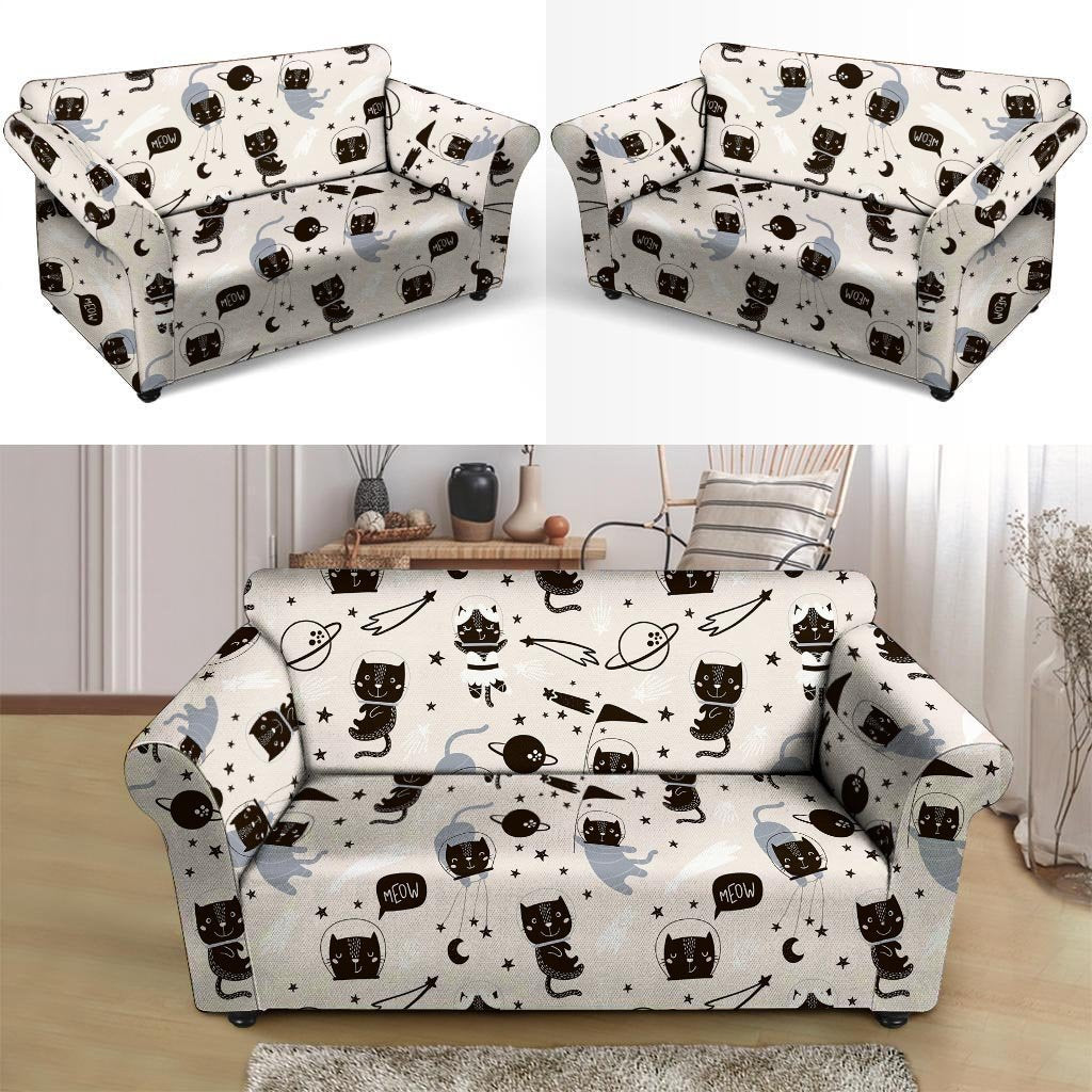 Cute Meow Astronaut Cat Print Loveseat Cover-grizzshop