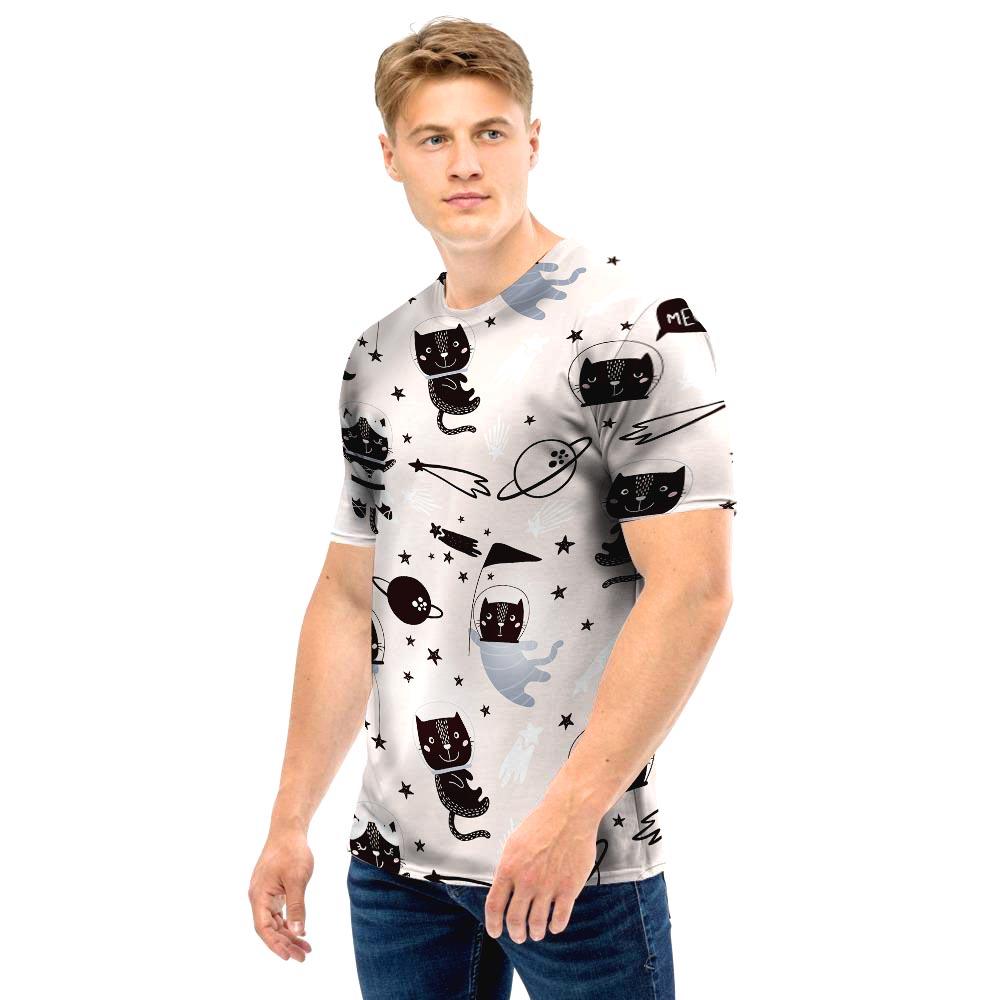 Cute Meow Astronaut Cat Print Men T Shirt-grizzshop