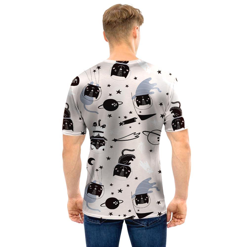 Cute Meow Astronaut Cat Print Men T Shirt-grizzshop