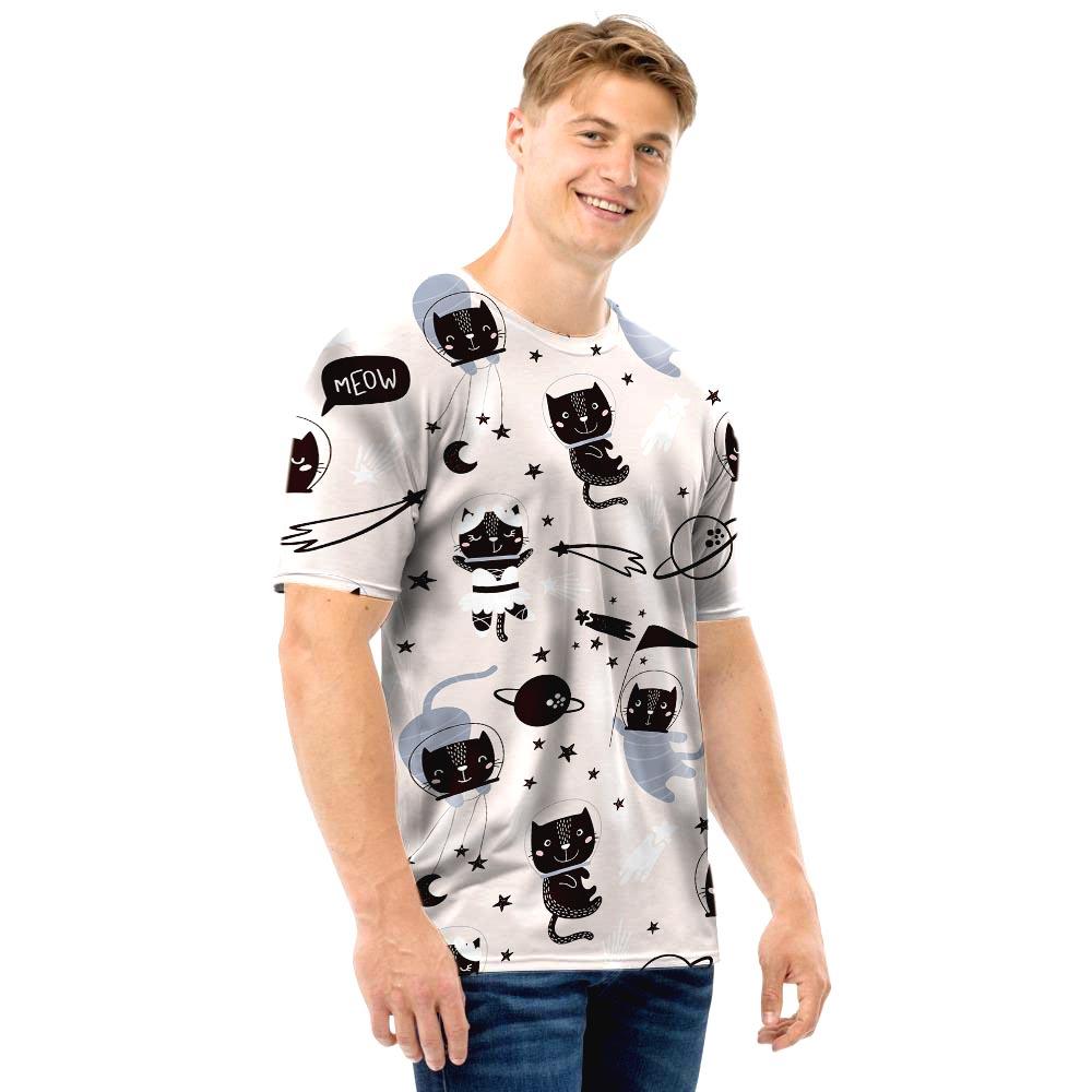 Cute Meow Astronaut Cat Print Men T Shirt-grizzshop