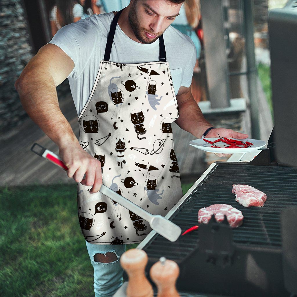 Cute Meow Astronaut Cat Print Men's Apron-grizzshop