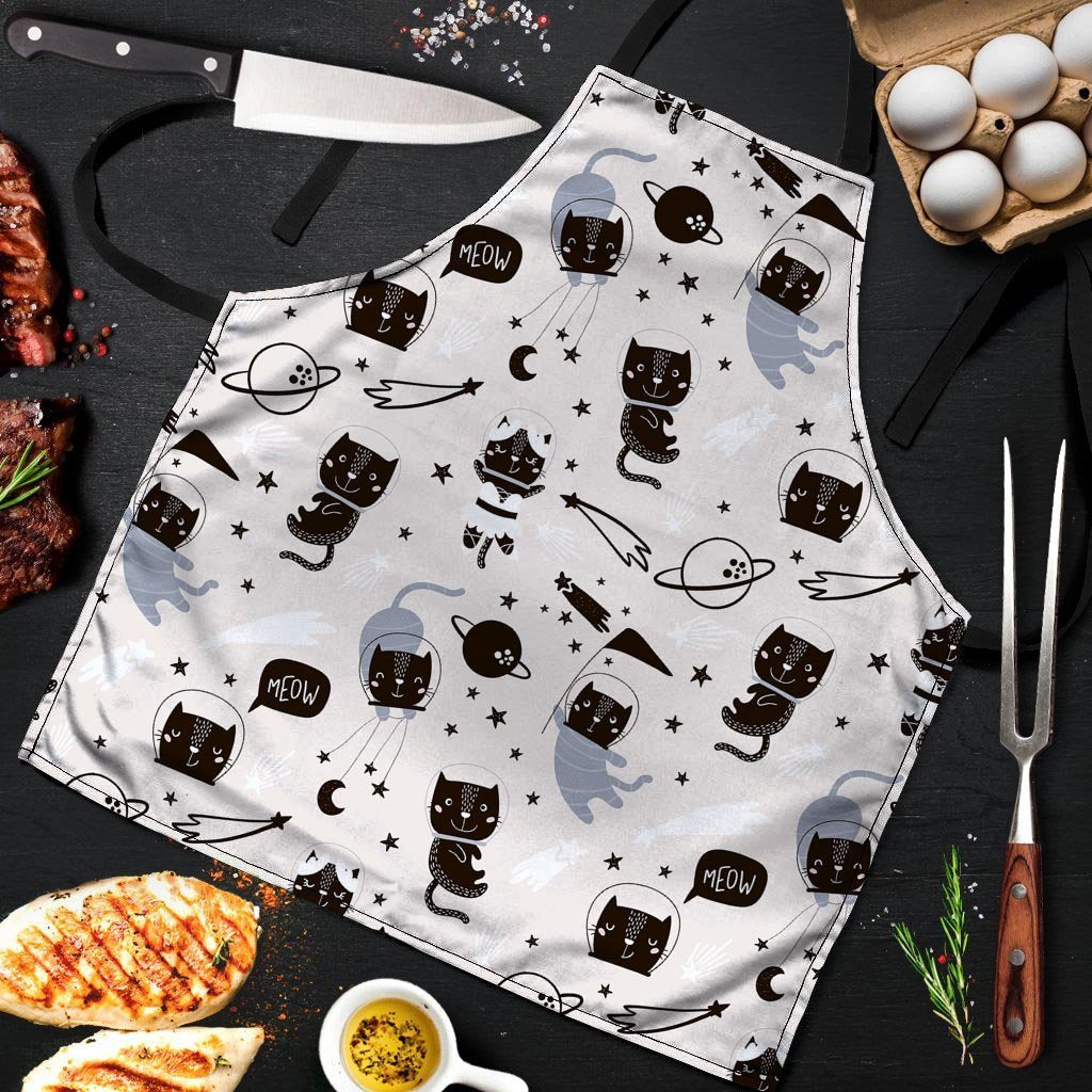 Cute Meow Astronaut Cat Print Men's Apron-grizzshop