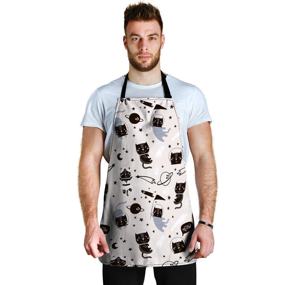 Cute Meow Astronaut Cat Print Men's Apron-grizzshop