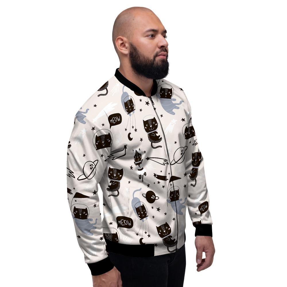 Cute Meow Astronaut Cat Print Men's Bomber Jacket-grizzshop