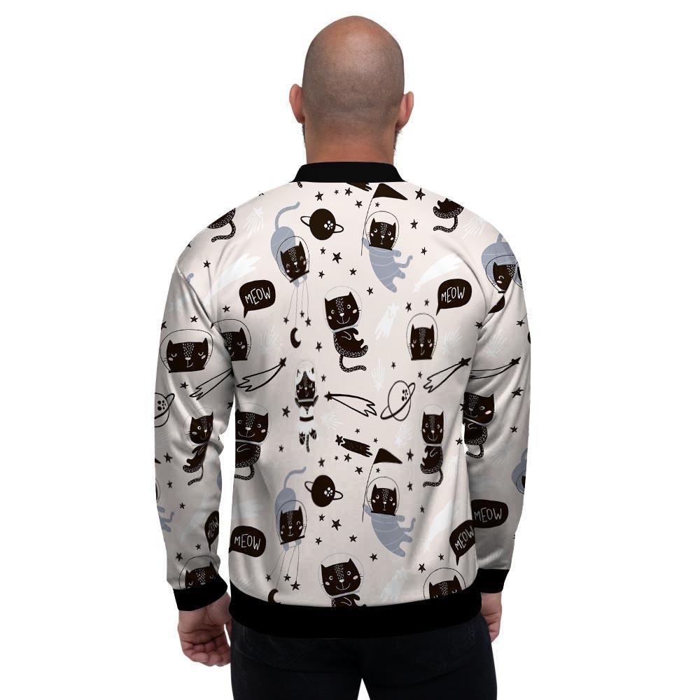 Cute Meow Astronaut Cat Print Men's Bomber Jacket-grizzshop