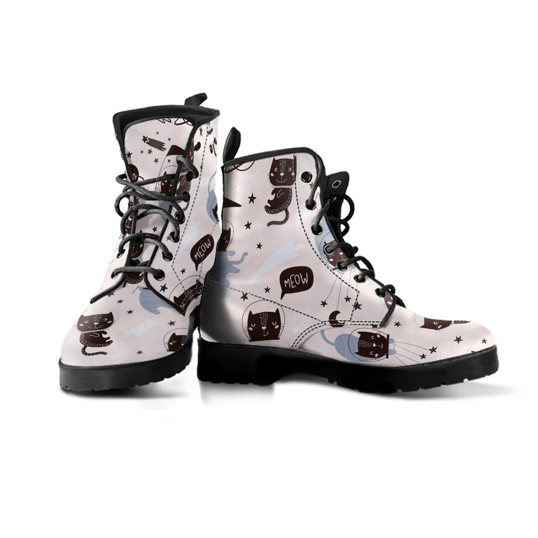 Cute Meow Astronaut Cat Print Men's Boots-grizzshop