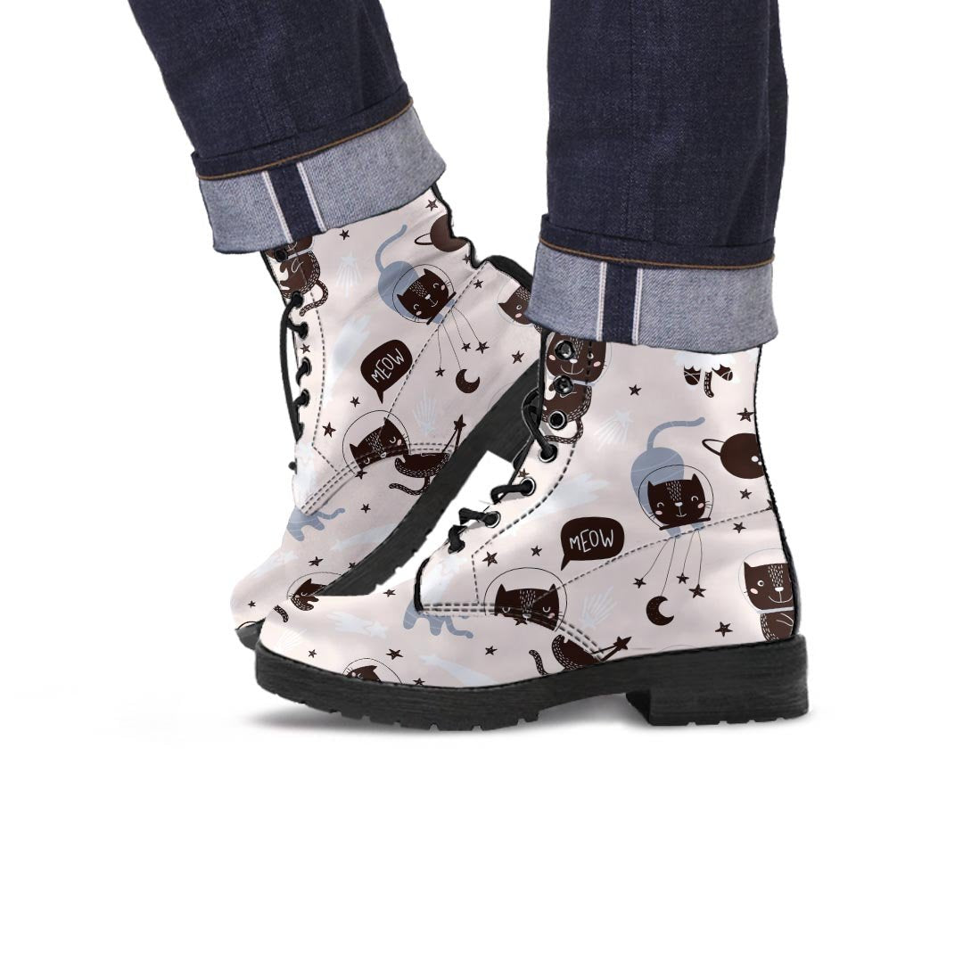 Cute Meow Astronaut Cat Print Men's Boots-grizzshop