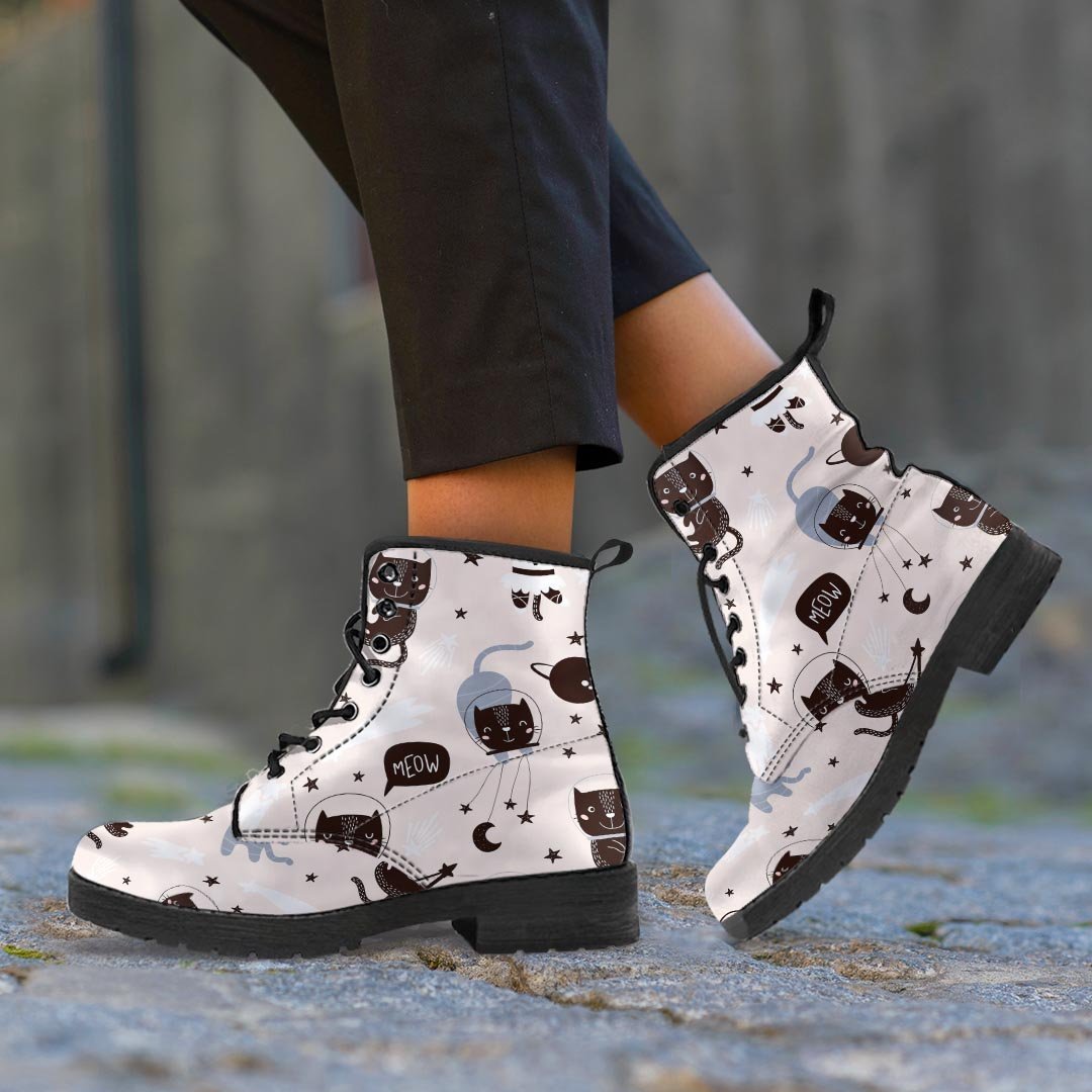 Cute Meow Astronaut Cat Print Men's Boots-grizzshop