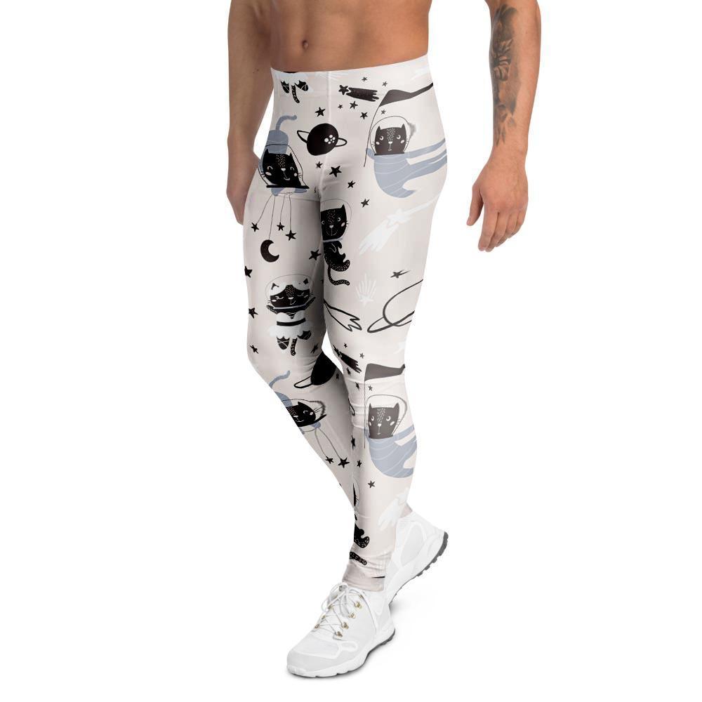 Cute Meow Astronaut Cat Print Men's Leggings-grizzshop