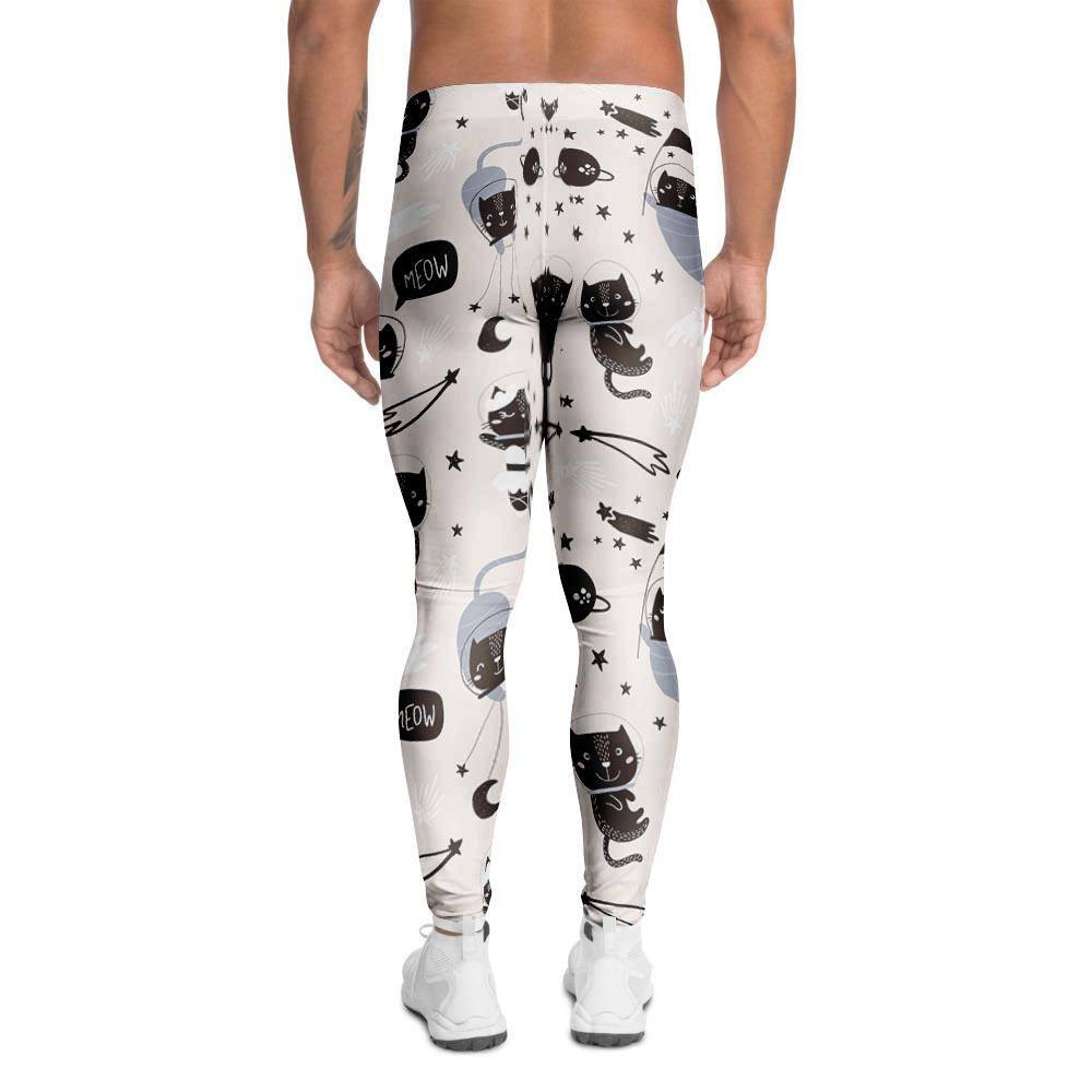 Cute Meow Astronaut Cat Print Men's Leggings-grizzshop