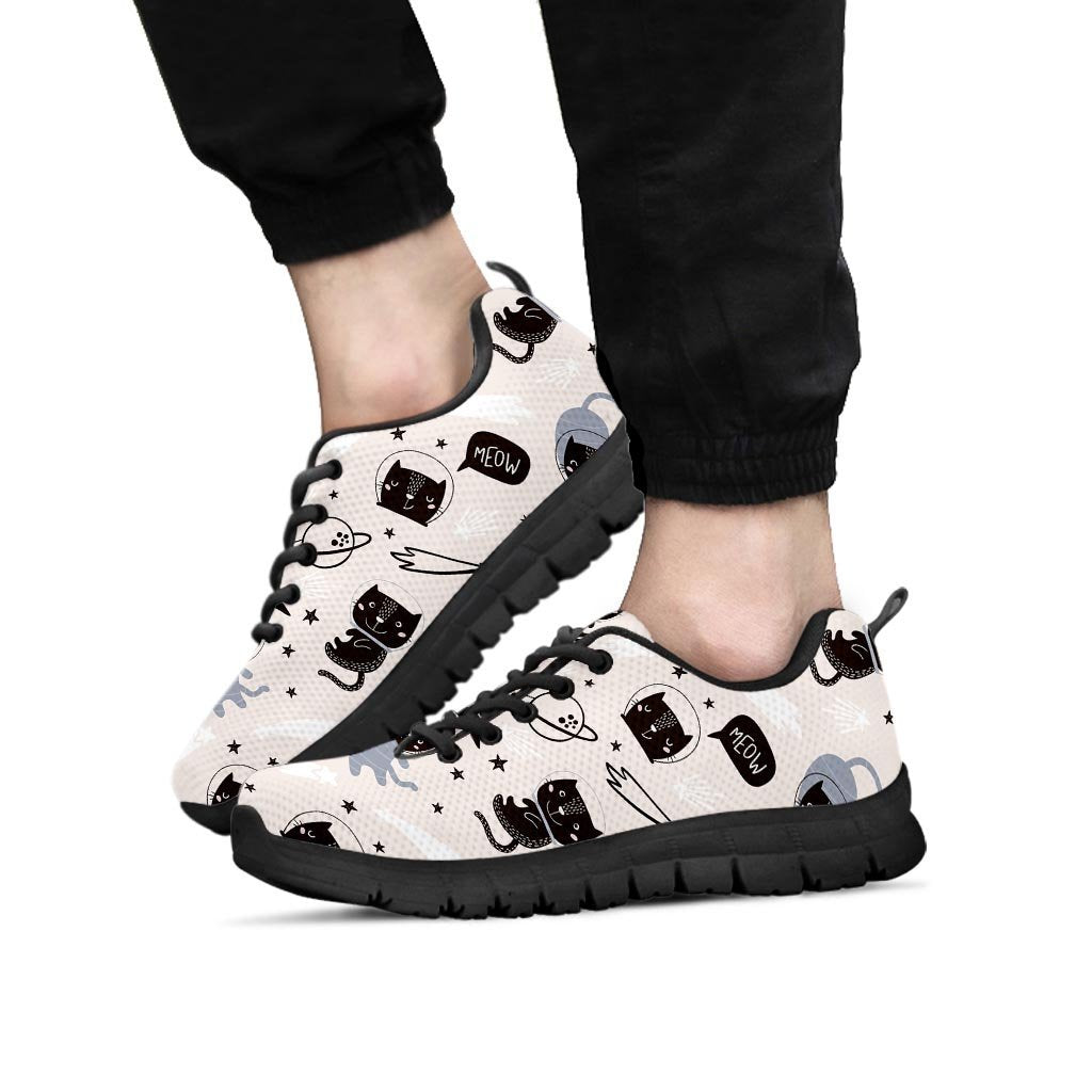 Cute Meow Astronaut Cat Print Men's Sneakers-grizzshop