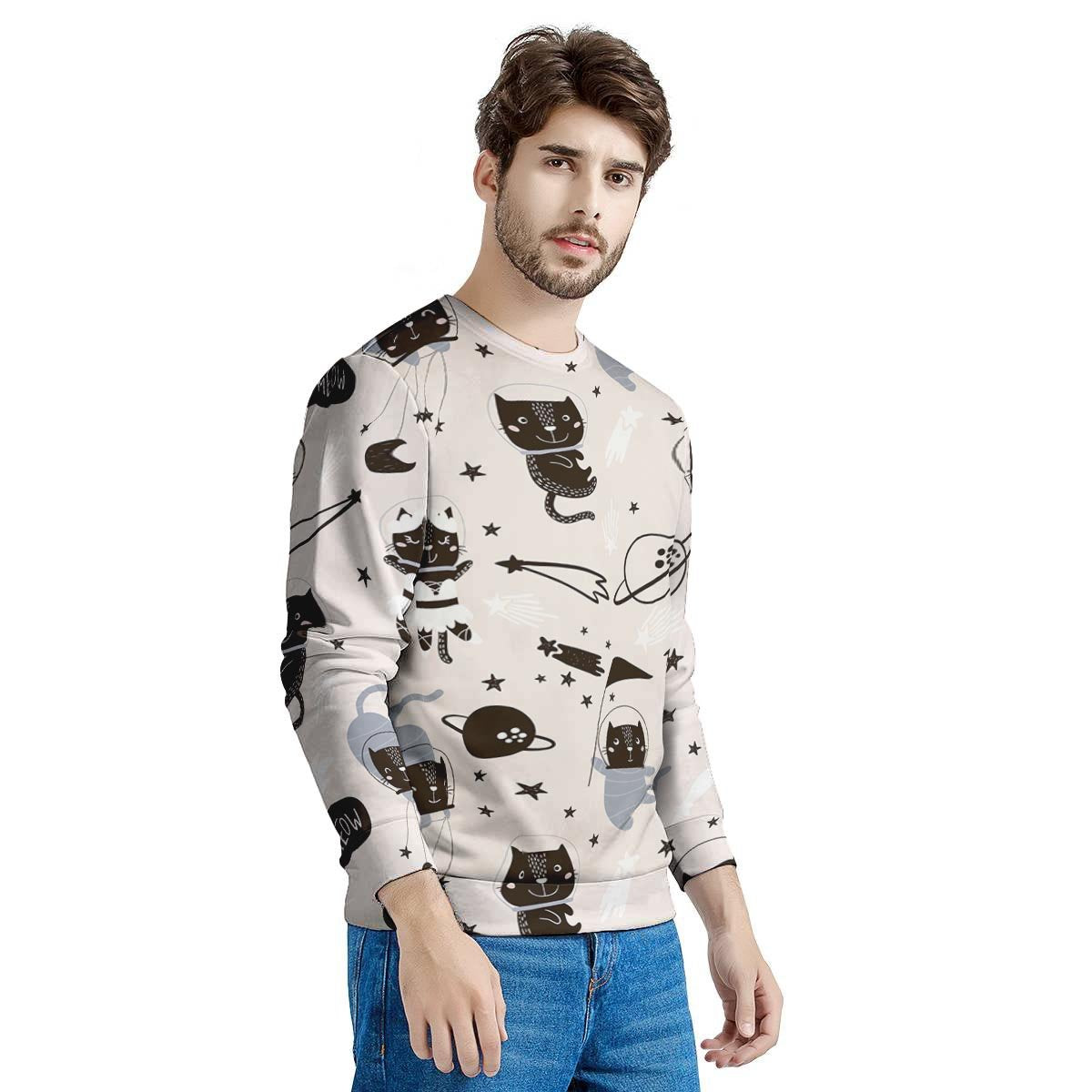 Cute Meow Astronaut Cat Print Men's Sweatshirt-grizzshop