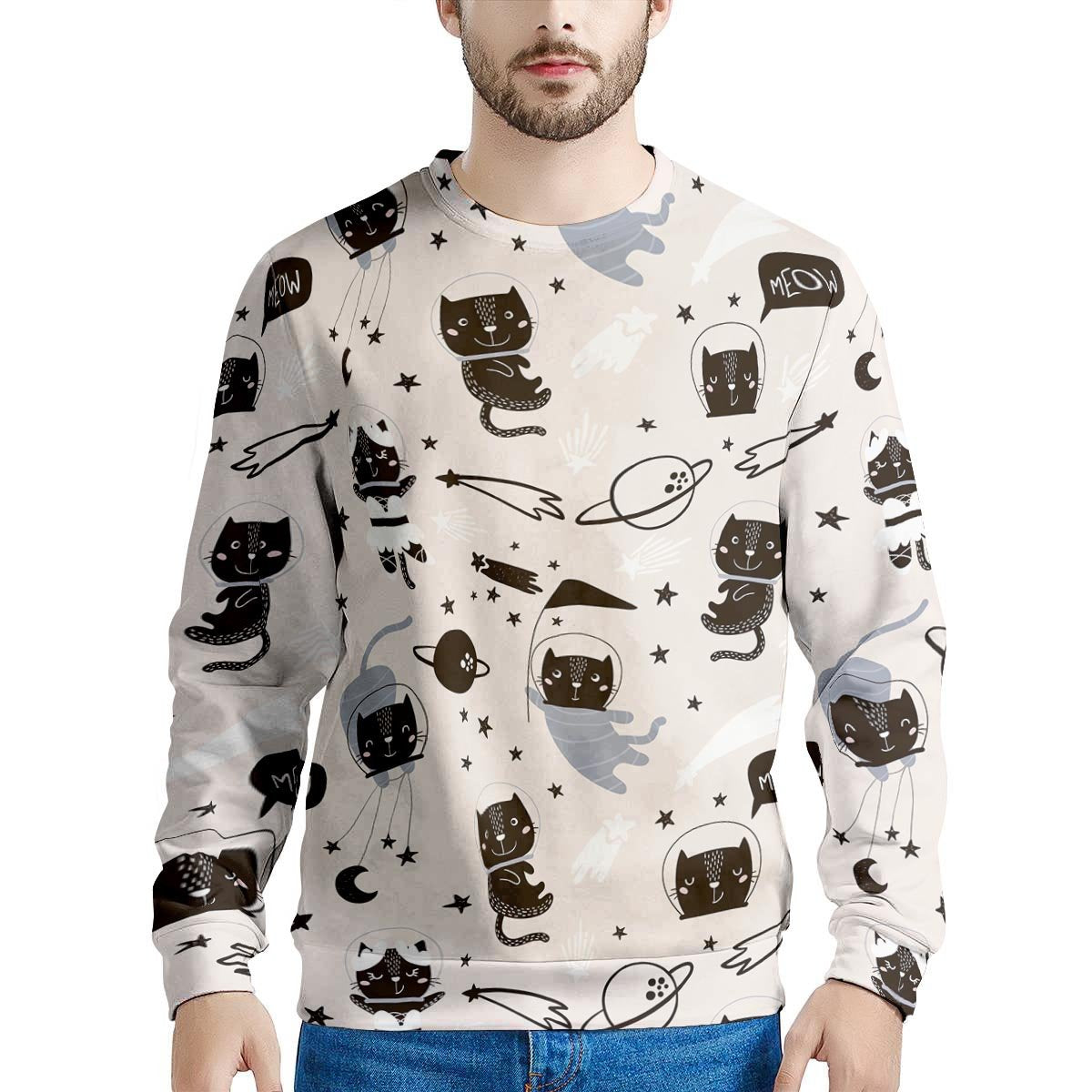 Cute Meow Astronaut Cat Print Men's Sweatshirt-grizzshop