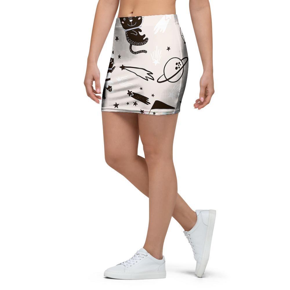 Cute Meow Astronaut Cat Print Mini Skirt-grizzshop