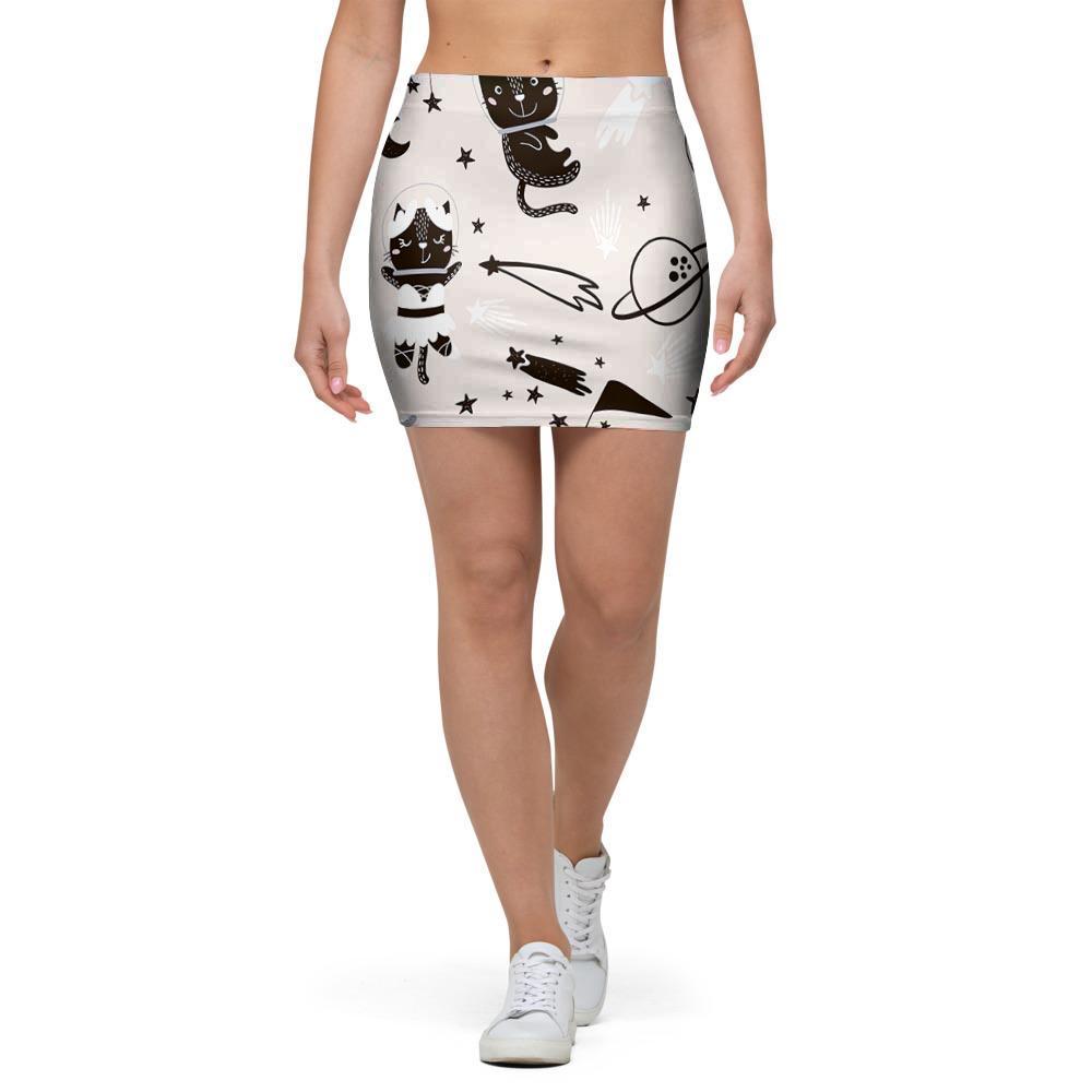 Cute Meow Astronaut Cat Print Mini Skirt-grizzshop