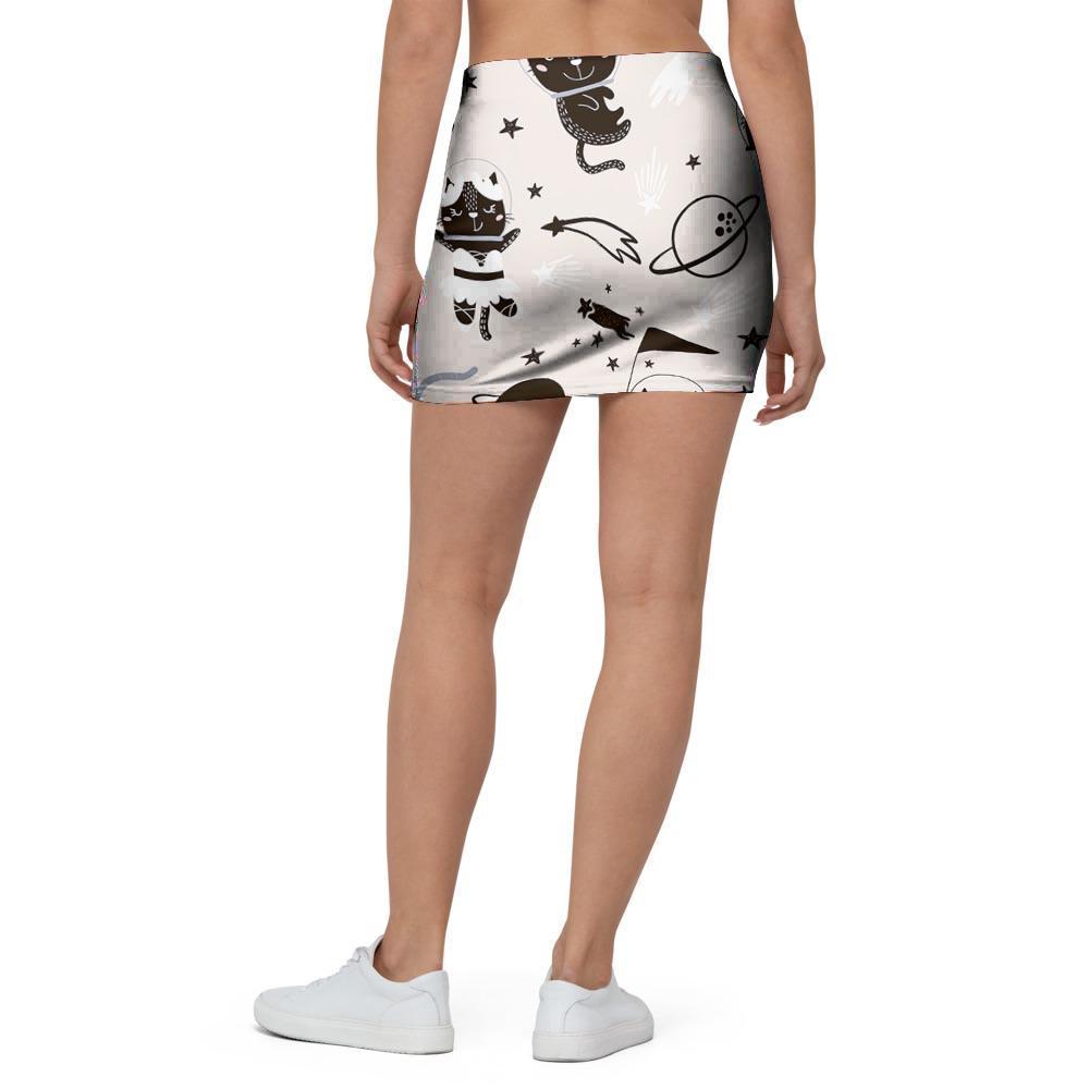 Cute Meow Astronaut Cat Print Mini Skirt-grizzshop