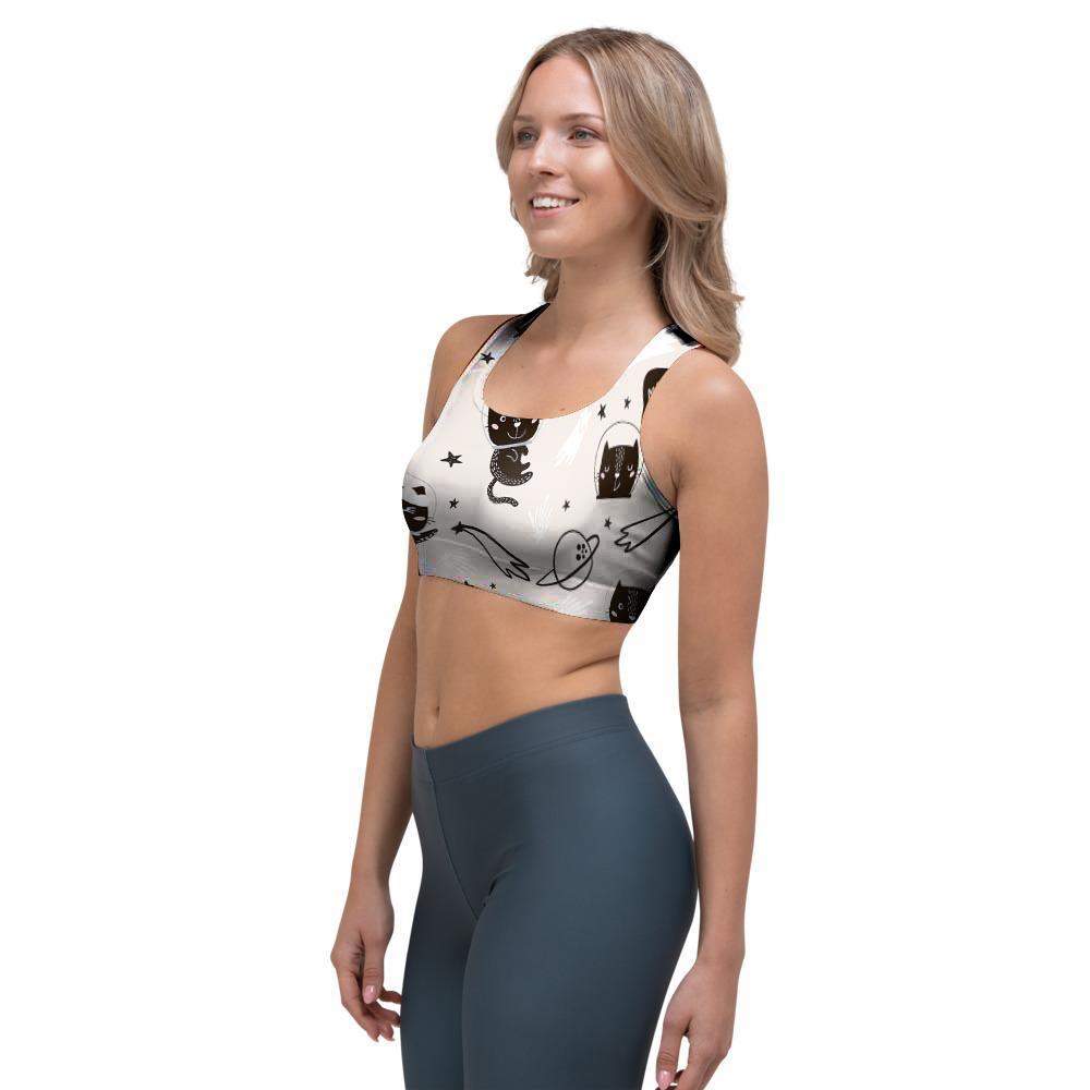 Cute Meow Astronaut Cat Print Sports Bra-grizzshop